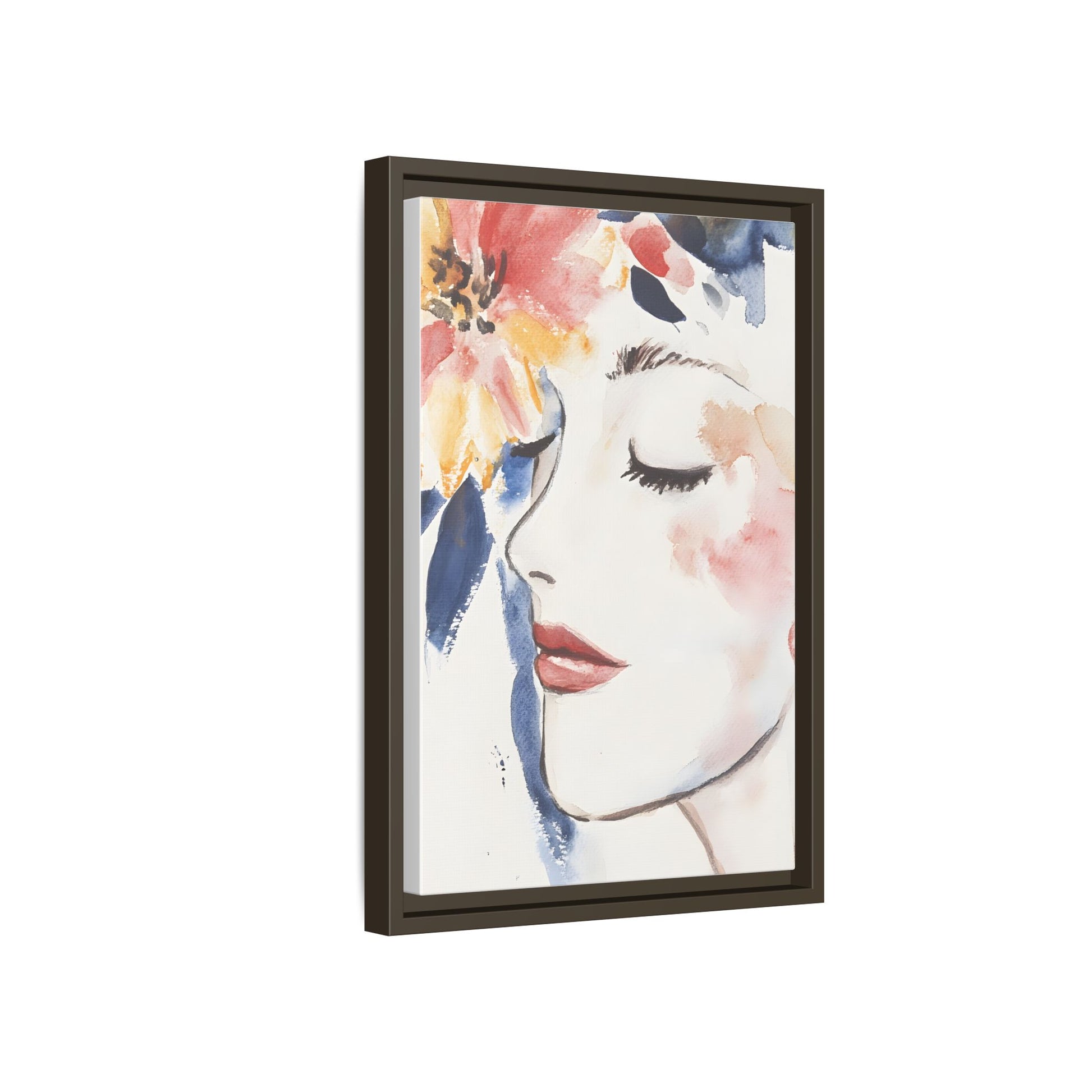 Multi-Color Framed Matte Canvas Art - Floral Face Portrait, vertical, floral and face design