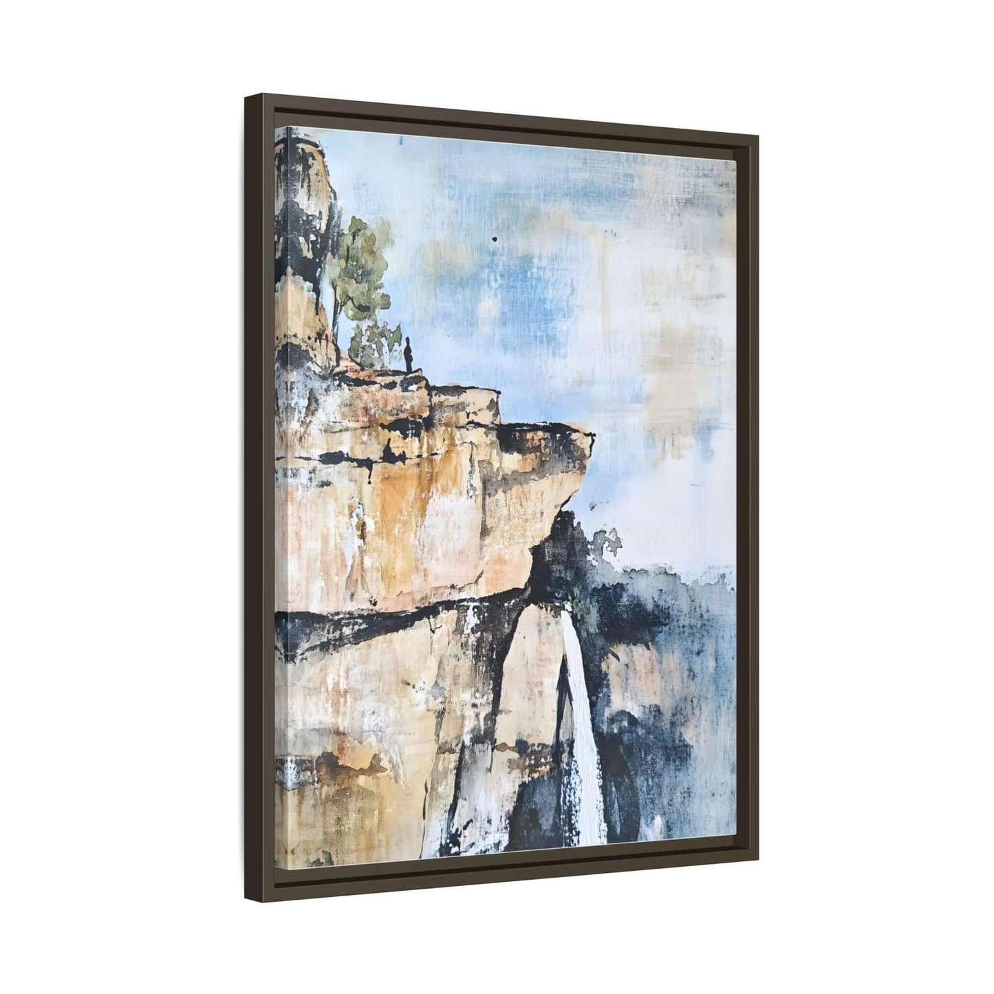 Impressionistic scenic landscape waterfall framed canvas wall art, perfect for adding serenity and elegance to any room decor.