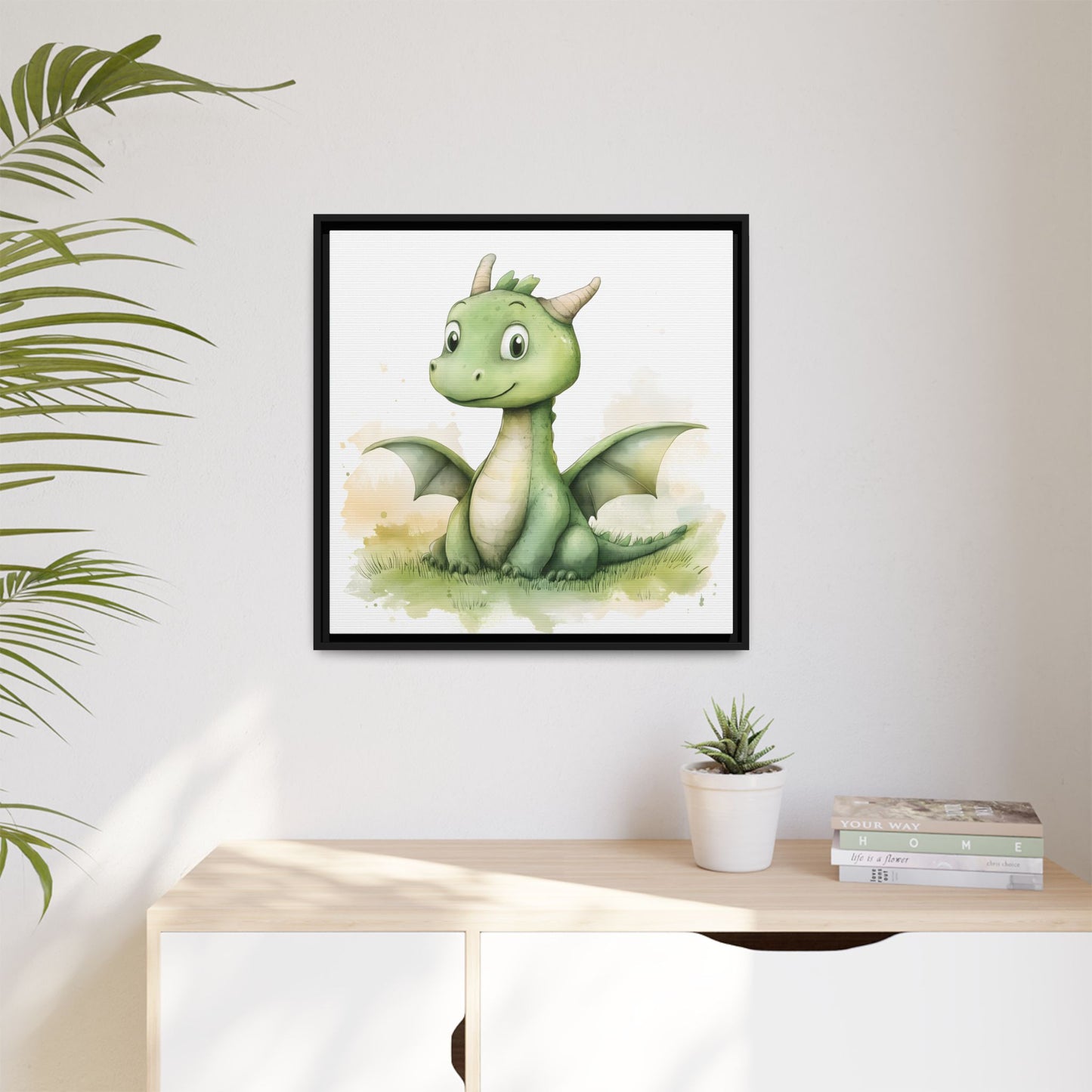 Cute Dragon Matte Canvas Wall Art - Framed Decor for Kids' Rooms