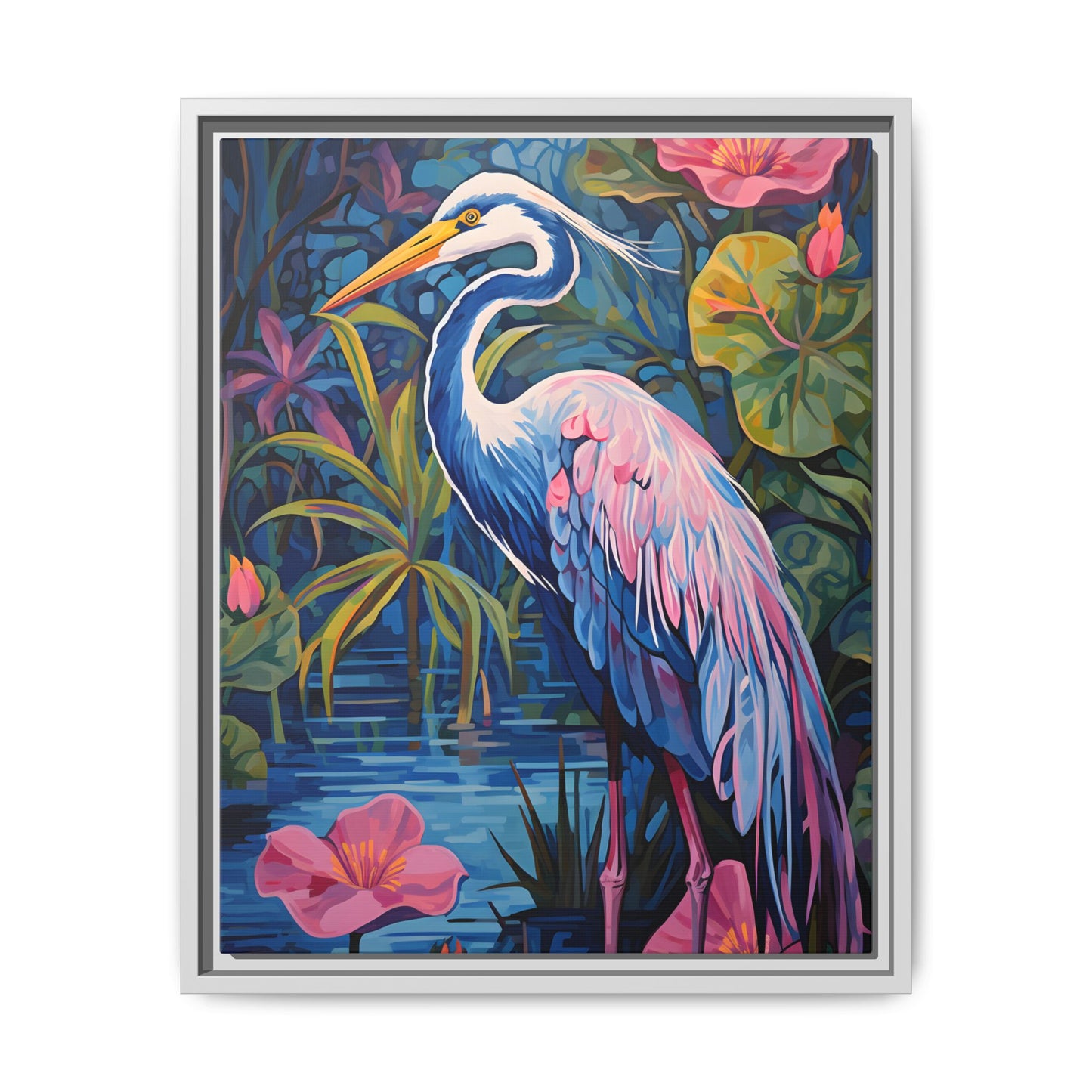 Colorful Heron Canvas Art Print - Framed Wall Decor