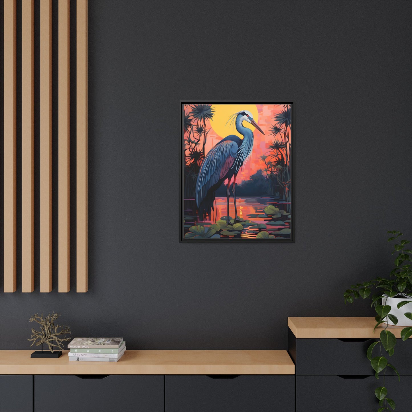 Colorful Heron Art Canvas Print - Framed Wall Decor