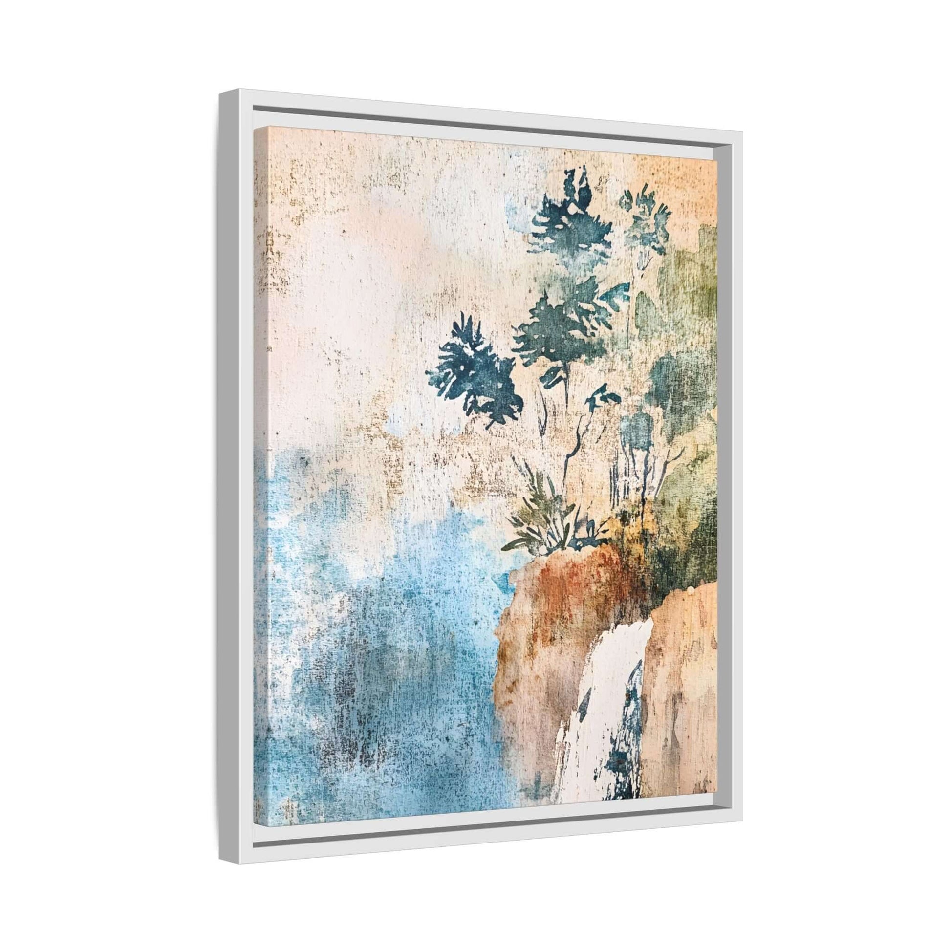 Framed watercolor canvas print depicting a serene misty forest landscape, perfect for adding elegance and tranquility to your decor.