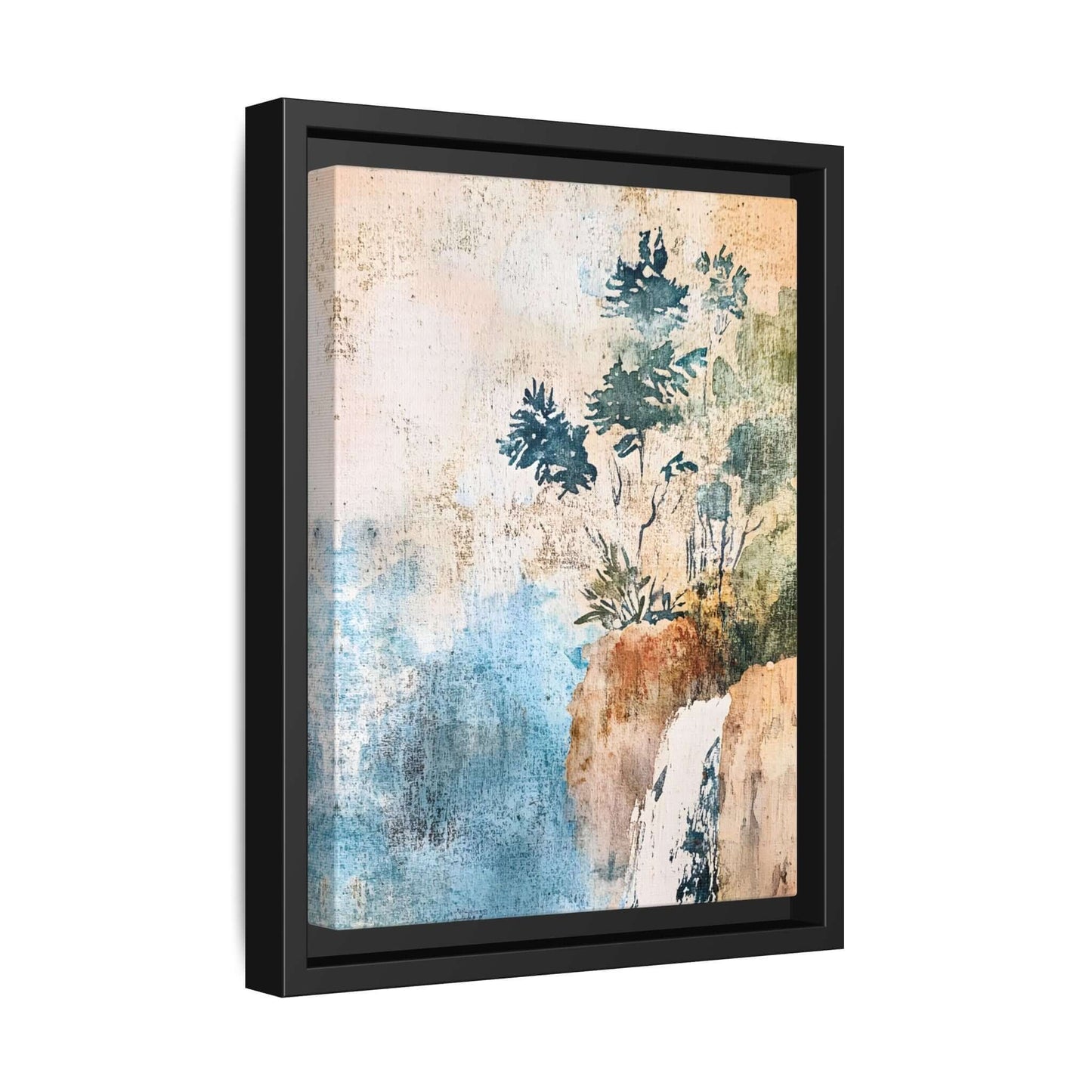 Framed watercolor canvas print featuring a serene misty forest landscape, ideal for adding elegance and calm to any room.