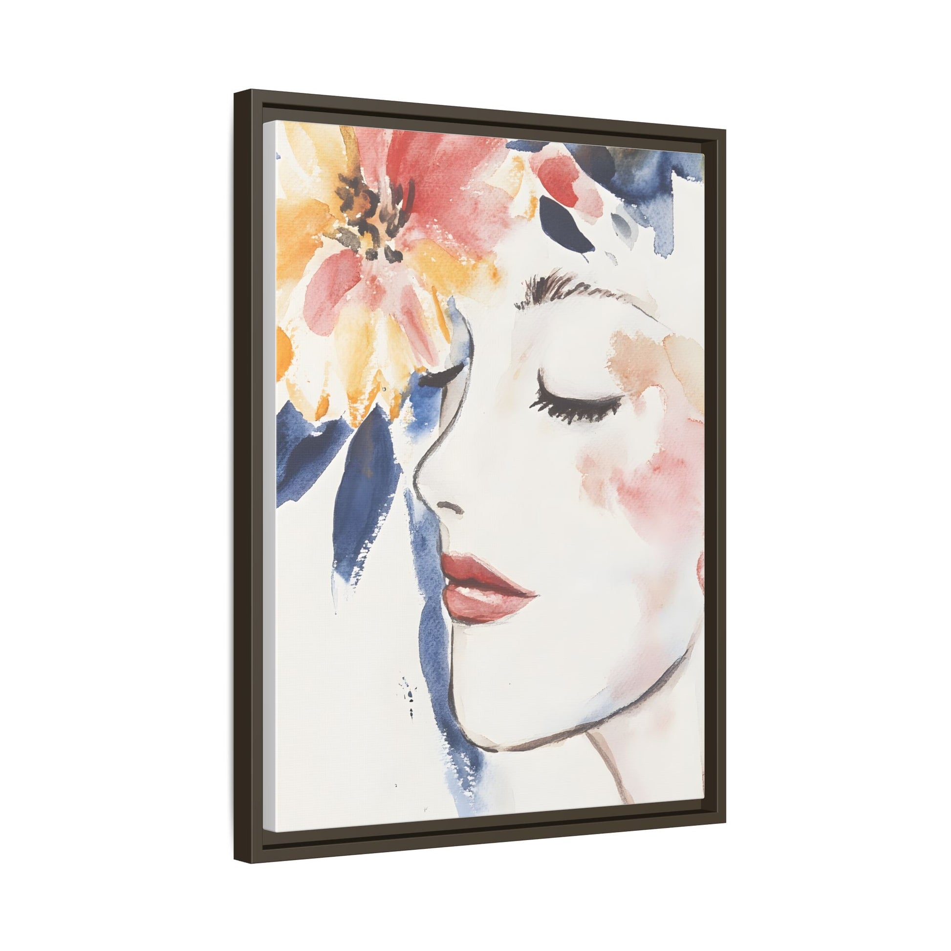 Multi-Color Framed Matte Canvas Art - Floral Face Portrait, vertical wall art for home decor transformation