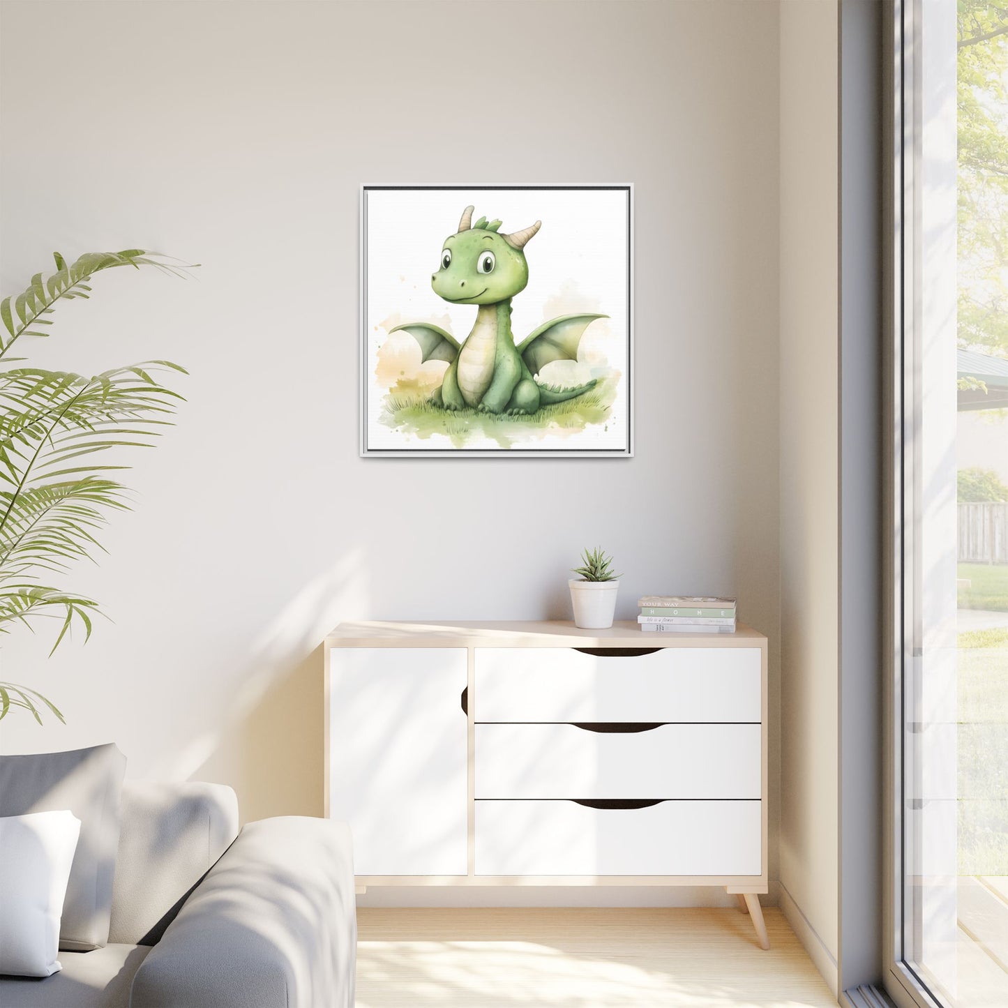 Cute Dragon Matte Canvas Wall Art - Framed Decor for Kids' Rooms