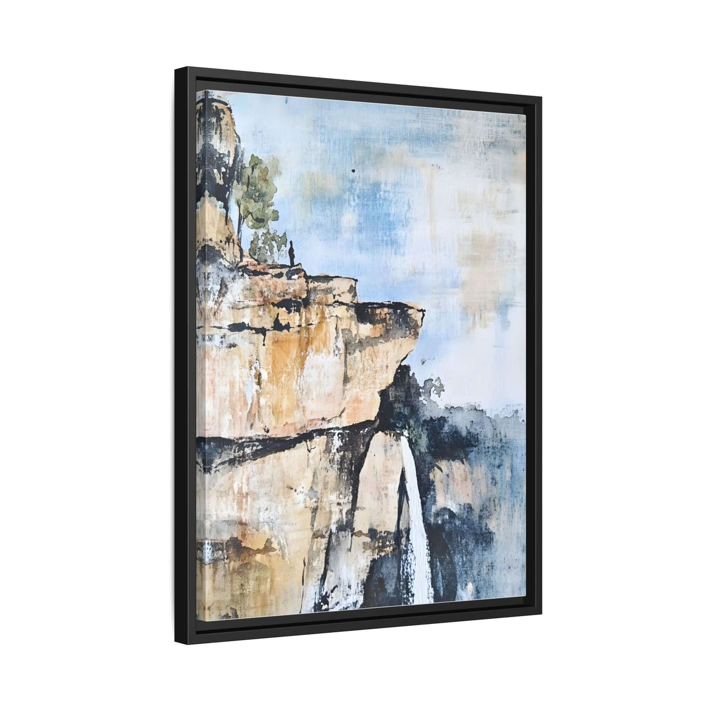 Impressionistic scenic landscape waterfall framed canvas wall art for a serene and inspiring home decor