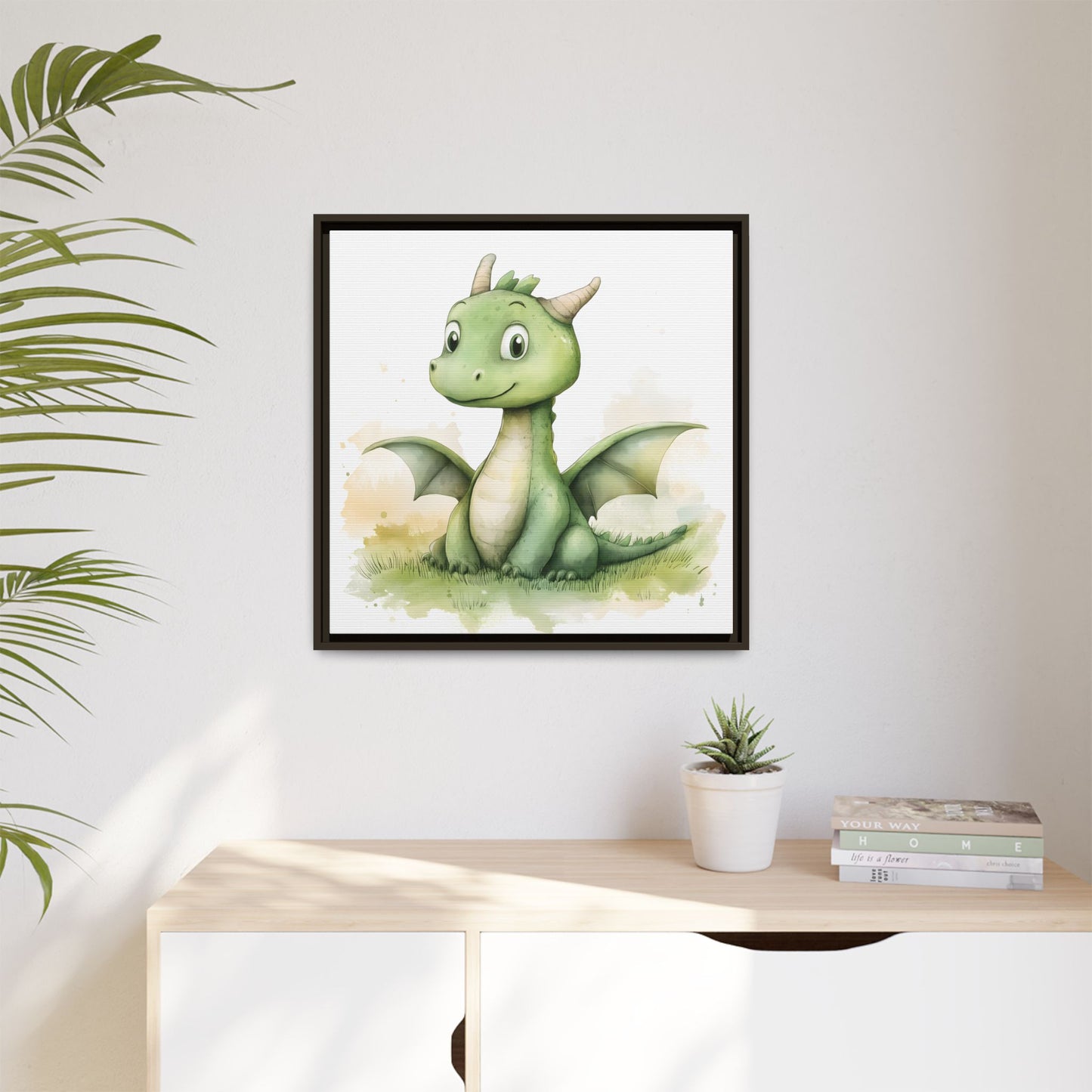 Cute Dragon Matte Canvas Wall Art - Framed Decor for Kids' Rooms