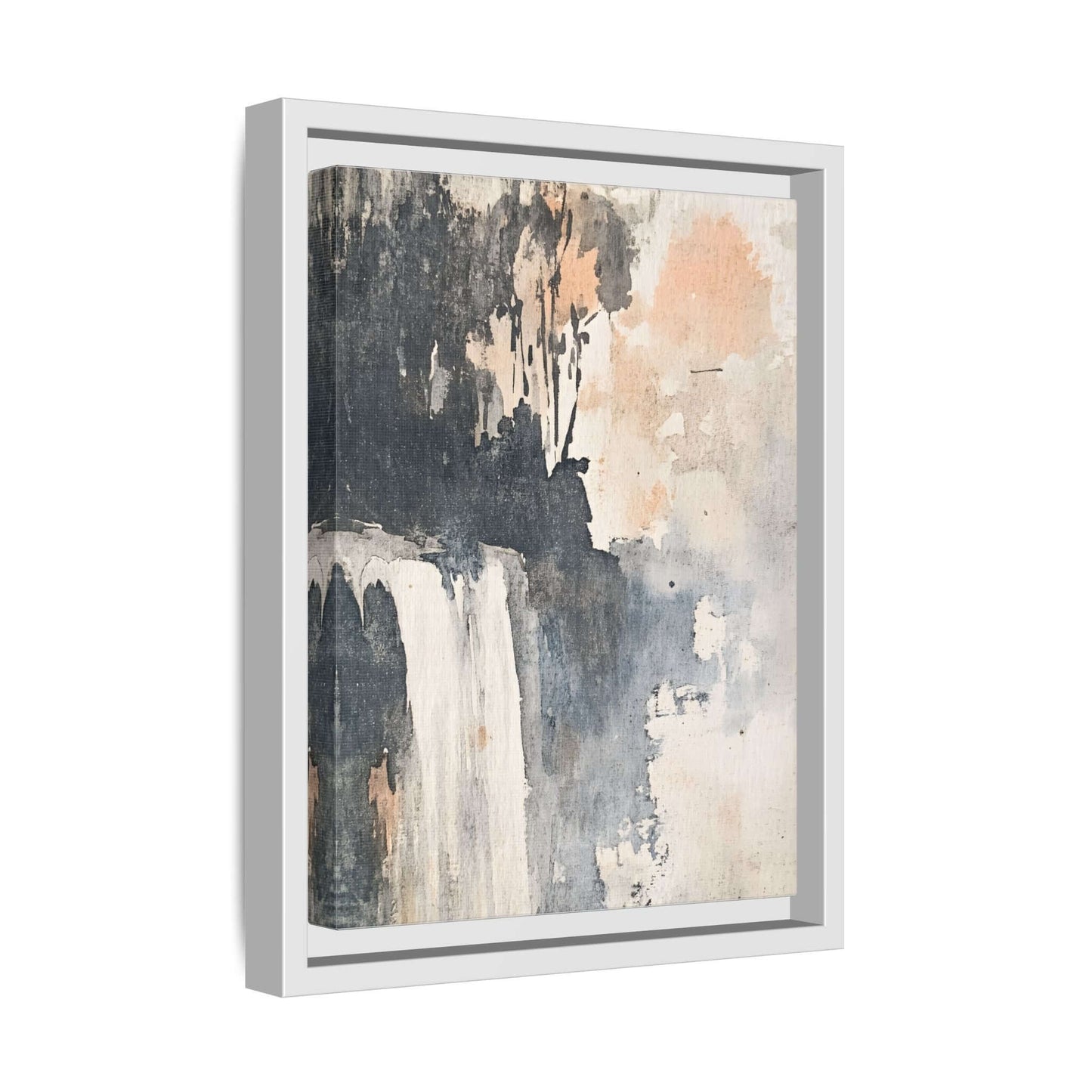 Framed watercolor painting of a waterfall on matte canvas, perfect for home decor, available in multiple sizes.