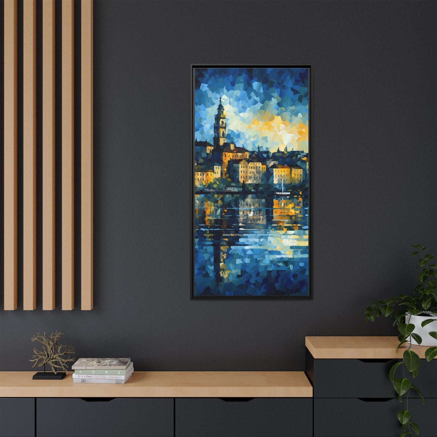 Colorful Framed Matte Canvas Art - Vibrant Cityscape Wall Decor