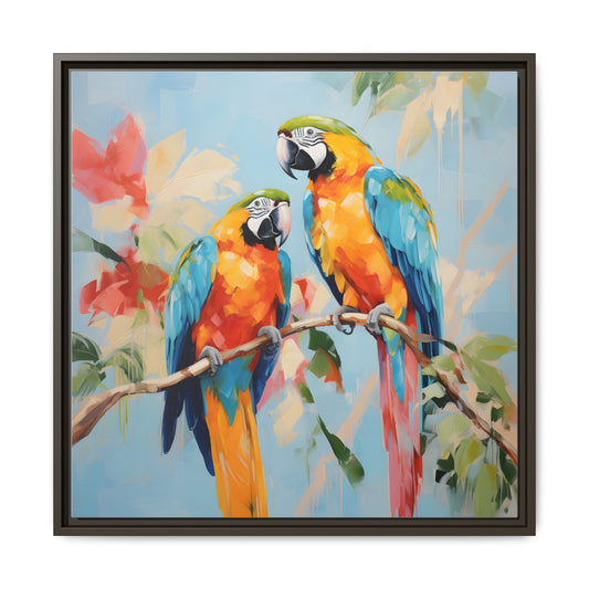 Colorful Parrots Canvas Art Print - Framed Wall Decor for Bird Lovers