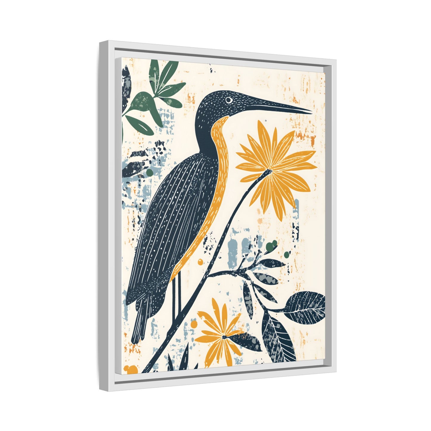 Colorful Bird and Flower Framed Matte Canvas Art