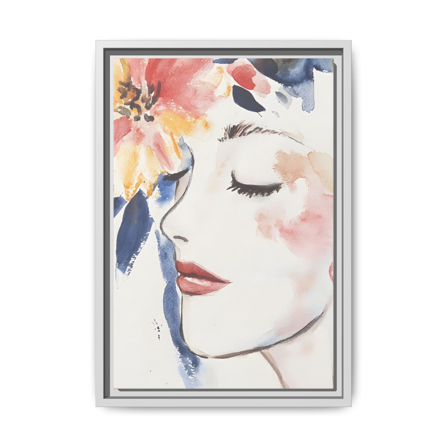 Multi-Color Framed Matte Canvas Art - Floral Face Portrait, vertical painting with floral design, 9" x 12" art piece