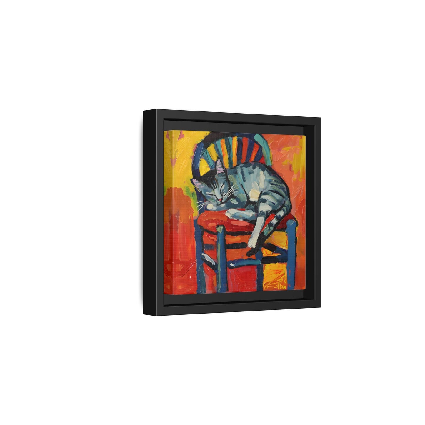 Colorful Cat Art Print - Framed Matte Canvas