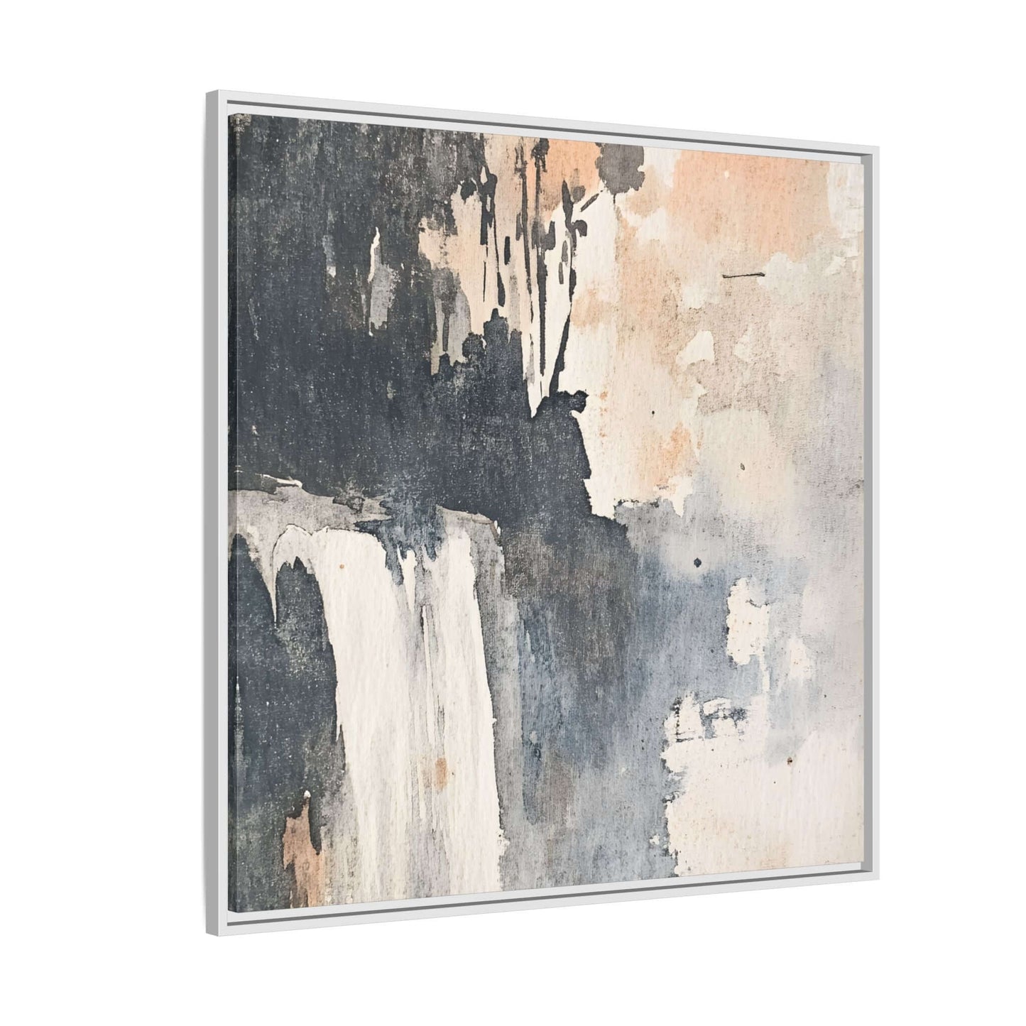 Framed watercolor waterfall art print on matte canvas, home decor in various size options.