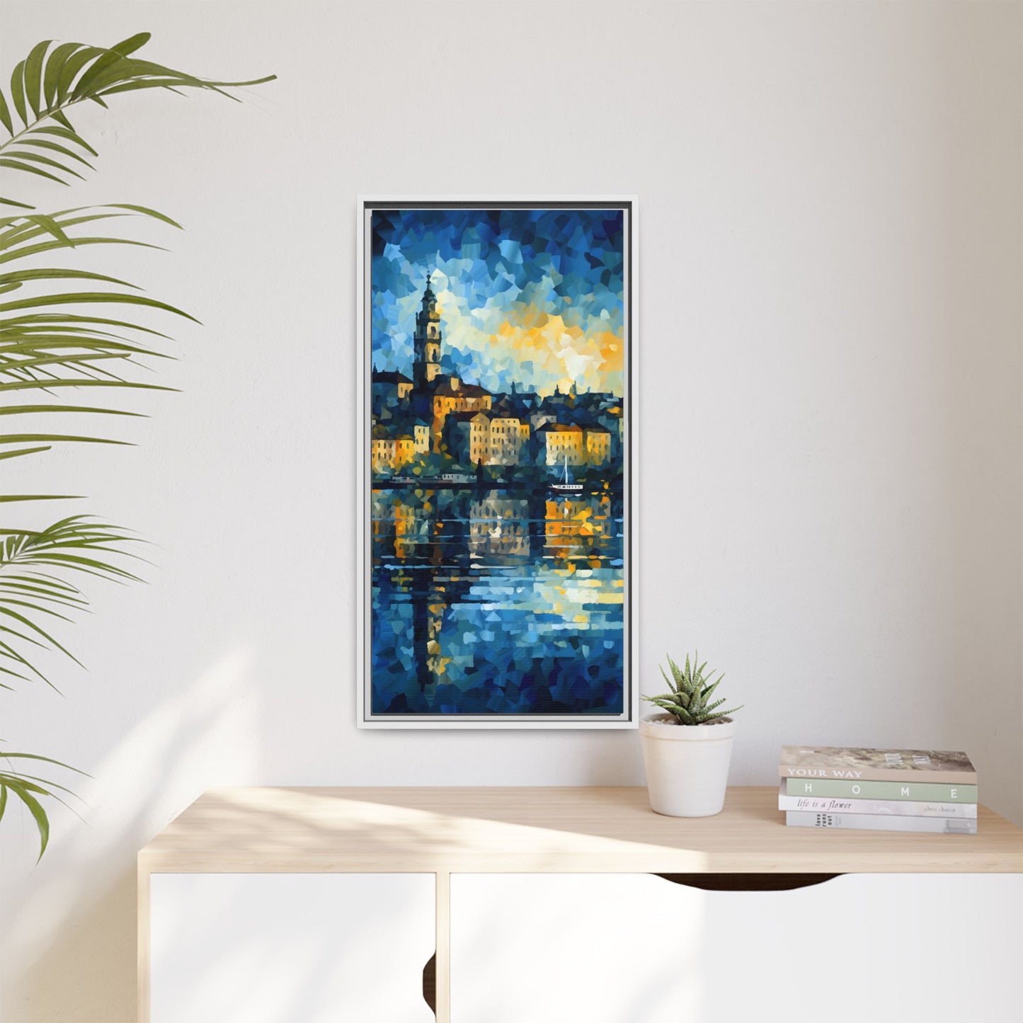 Colorful Framed Matte Canvas Art - Vibrant Cityscape Wall Decor