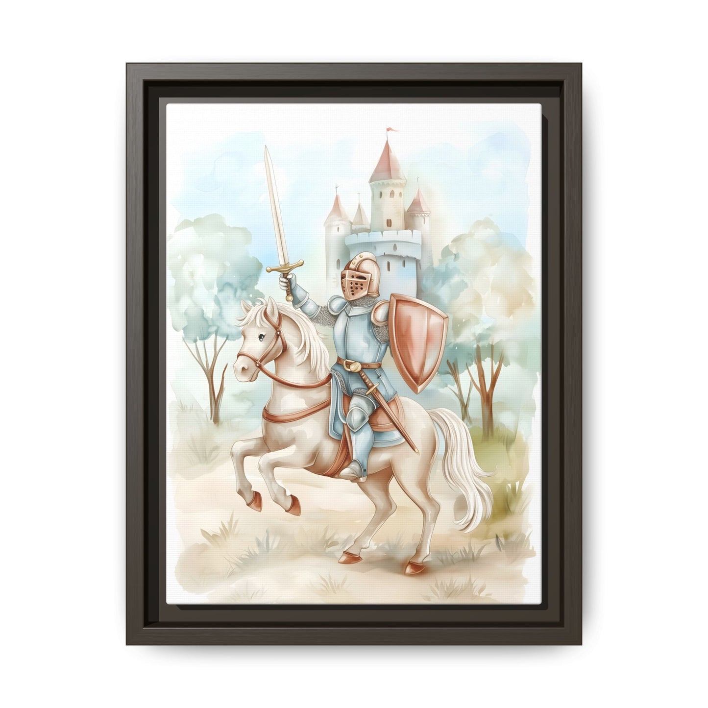 Knight and Horse Framed Matte Canvas Wall Art