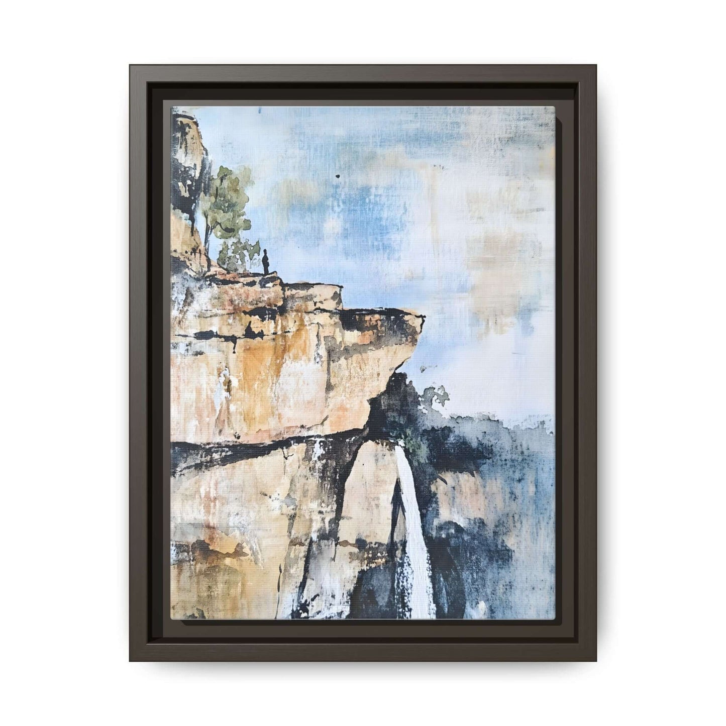 Impressionistic scenic landscape waterfall framed canvas wall art, elegantly designed for a serene and harmonious room ambiance.