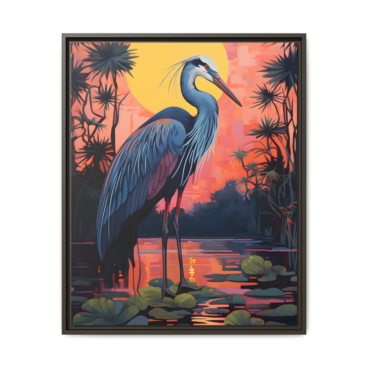 Colorful Heron Art Canvas Print - Framed Wall Decor