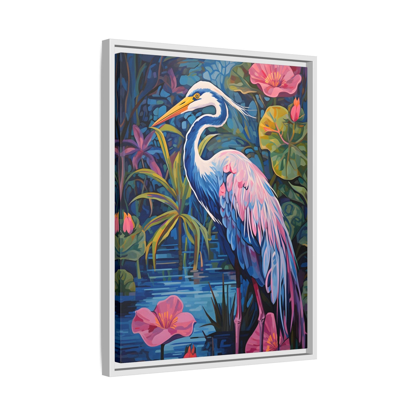 Colorful Heron Canvas Art Print - Framed Wall Decor