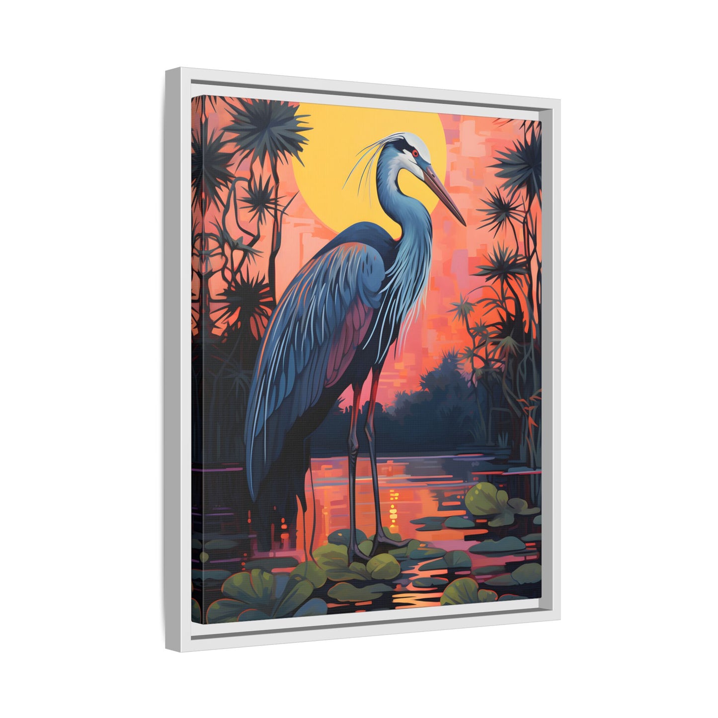 Colorful Heron Art Canvas Print - Framed Wall Decor