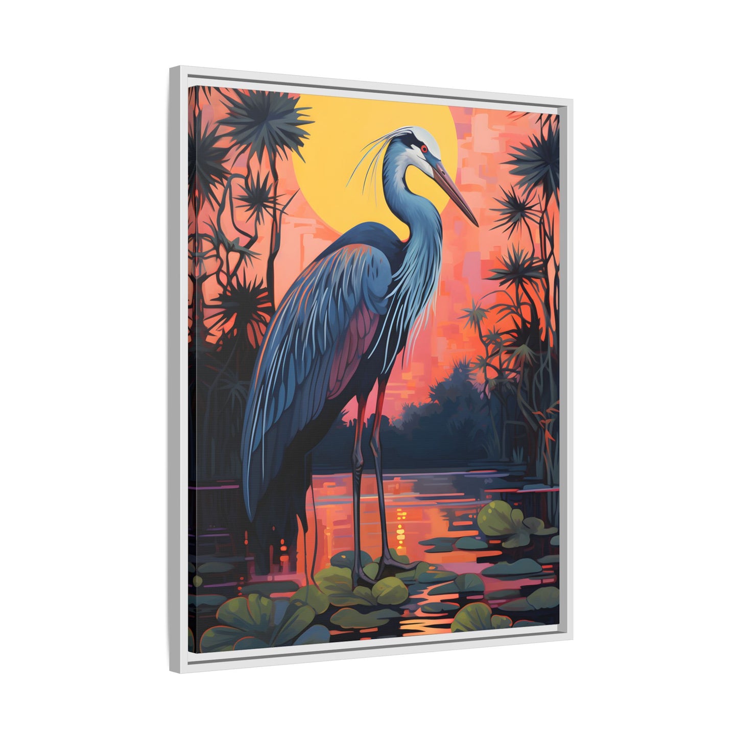 Colorful Heron Art Canvas Print - Framed Wall Decor