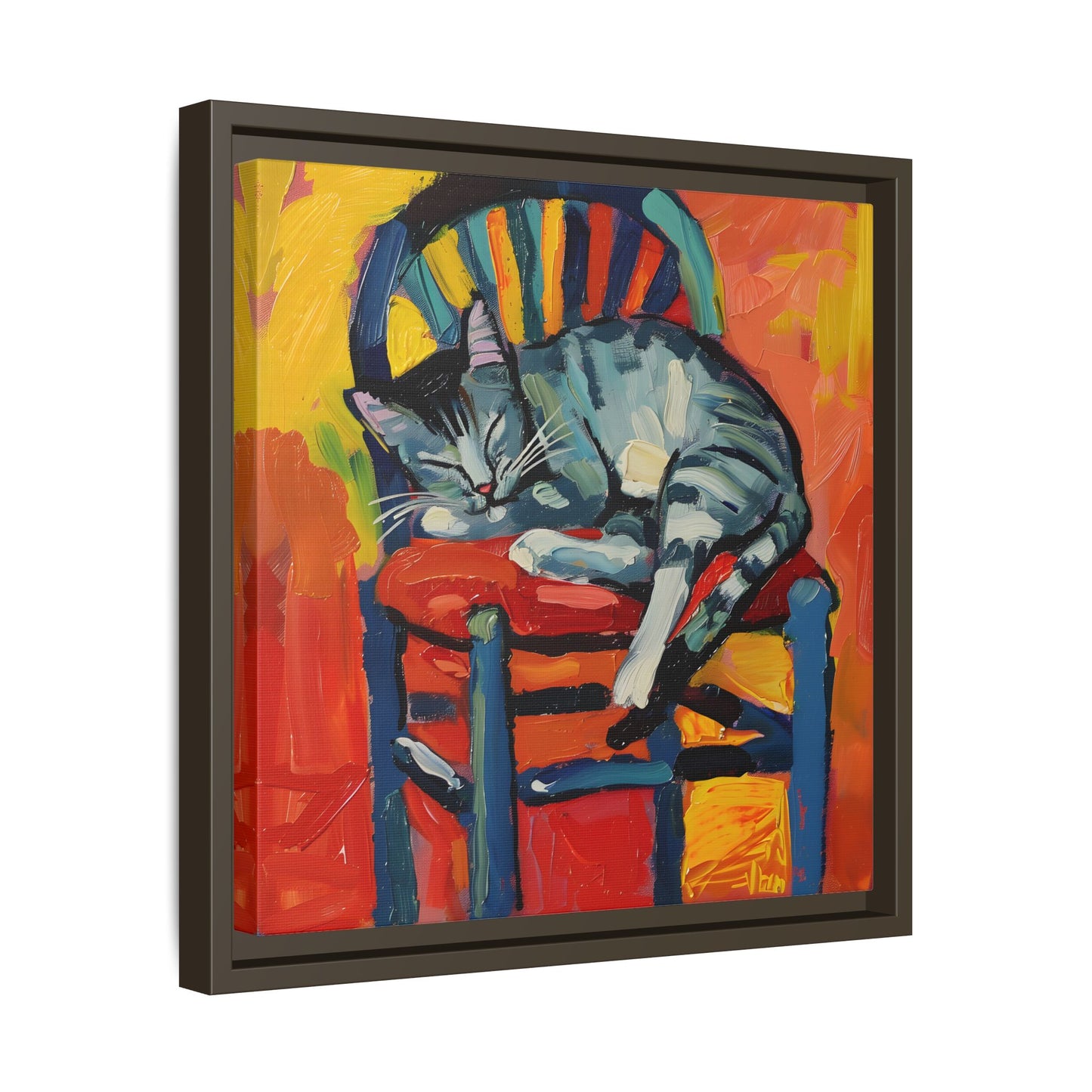 Colorful Cat Art Print - Framed Matte Canvas
