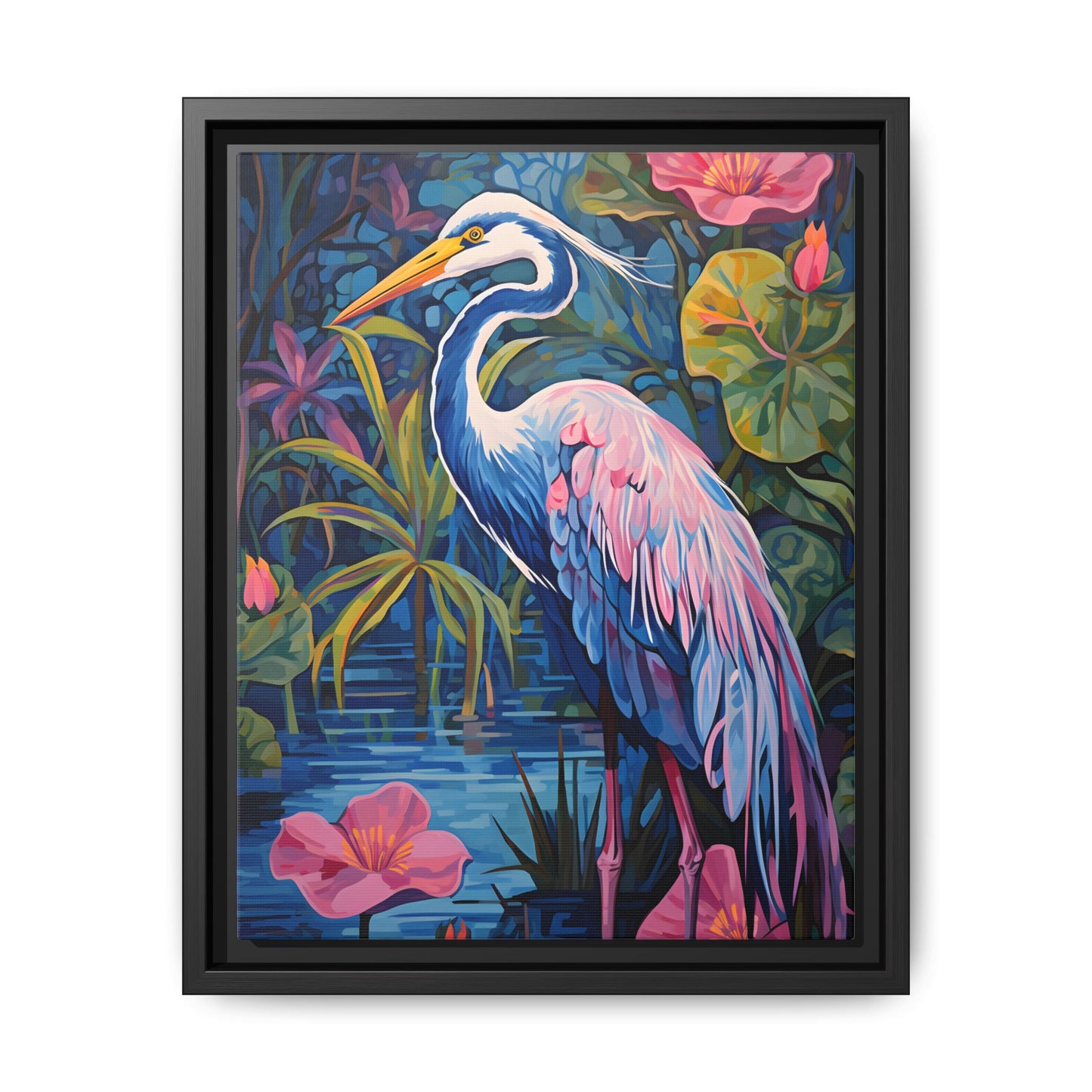 Colorful Heron Canvas Art Print - Framed Wall Decor