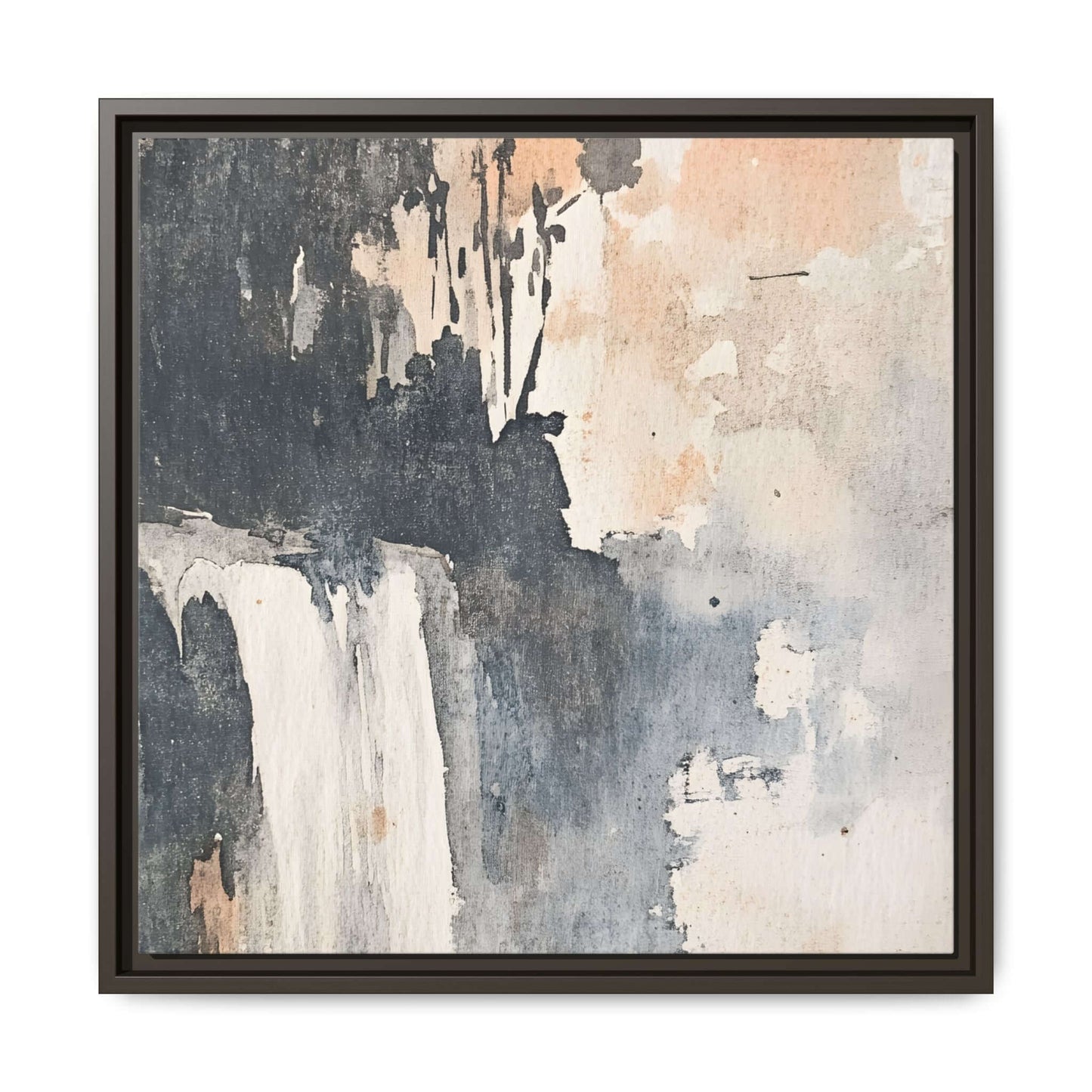 Framed abstract waterfall art print on matte canvas, perfect for home decor; available in various sizes including 32x32 inches.