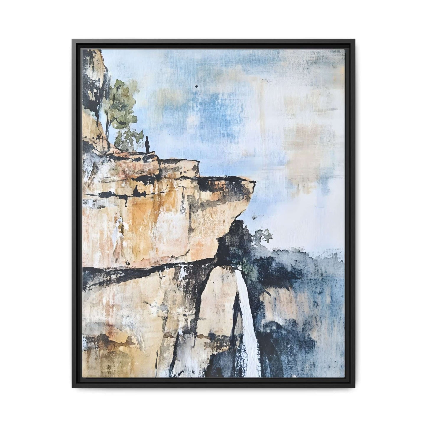 Impressionistic scenic landscape waterfall canvas wall art, framed and ready to hang, showcasing calming nature for home decor.