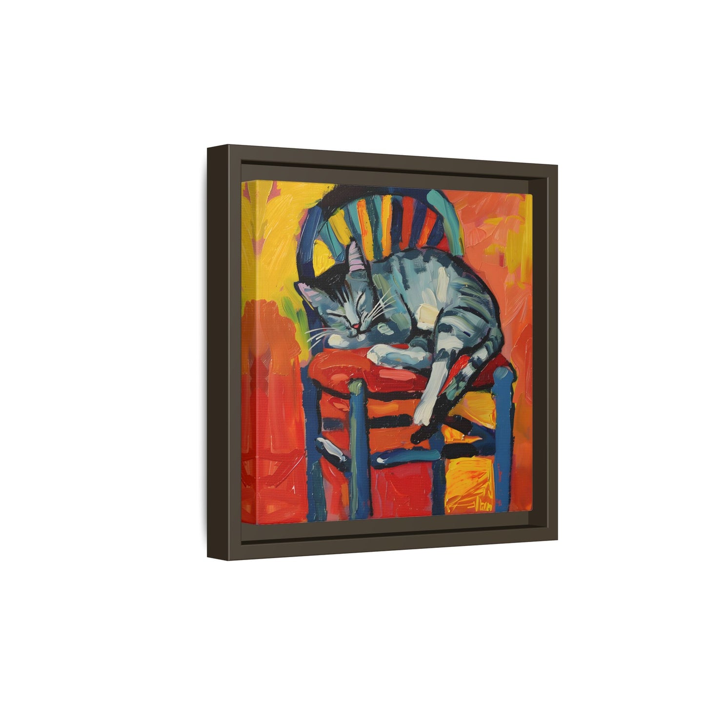 Colorful Cat Art Print - Framed Matte Canvas