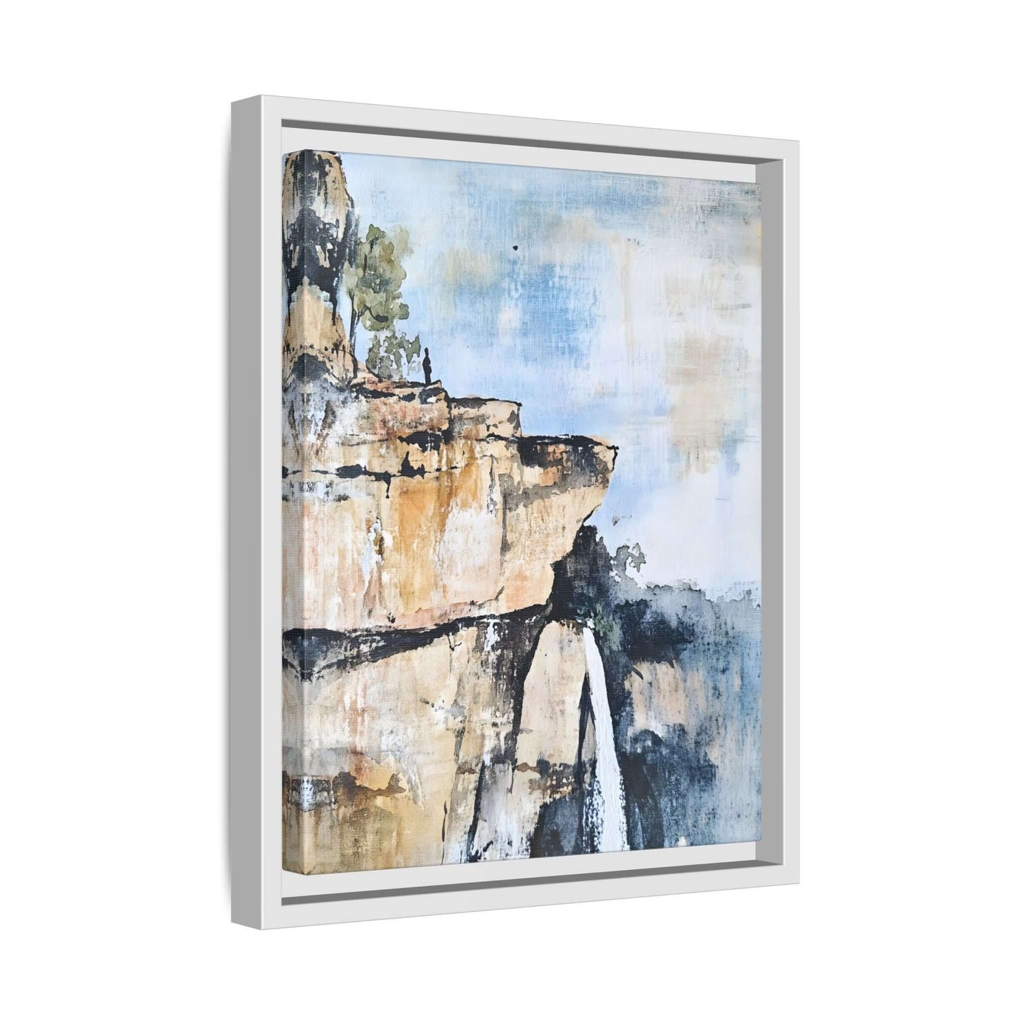 Impressionistic scenic landscape waterfall framed canvas wall art, perfect for adding serenity and elegance to any room.
