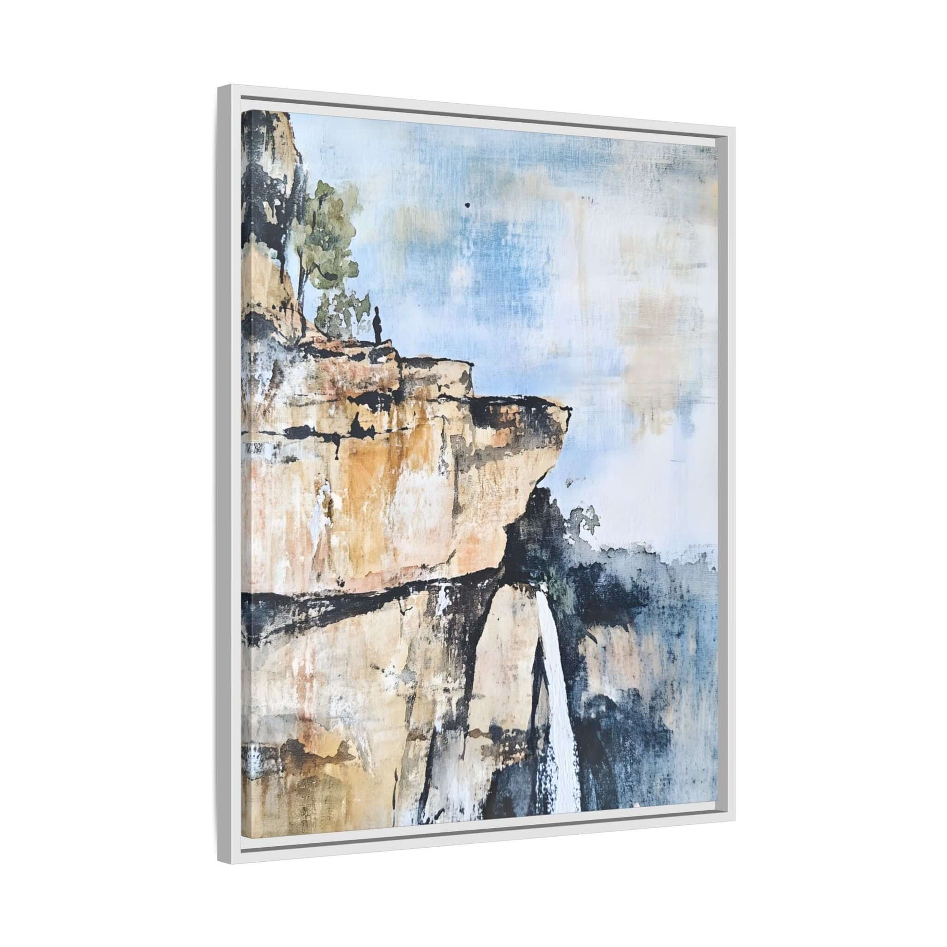 Impressionistic scenic landscape waterfall framed canvas art for living room, serene retreat decor, vibrant high-quality wall art