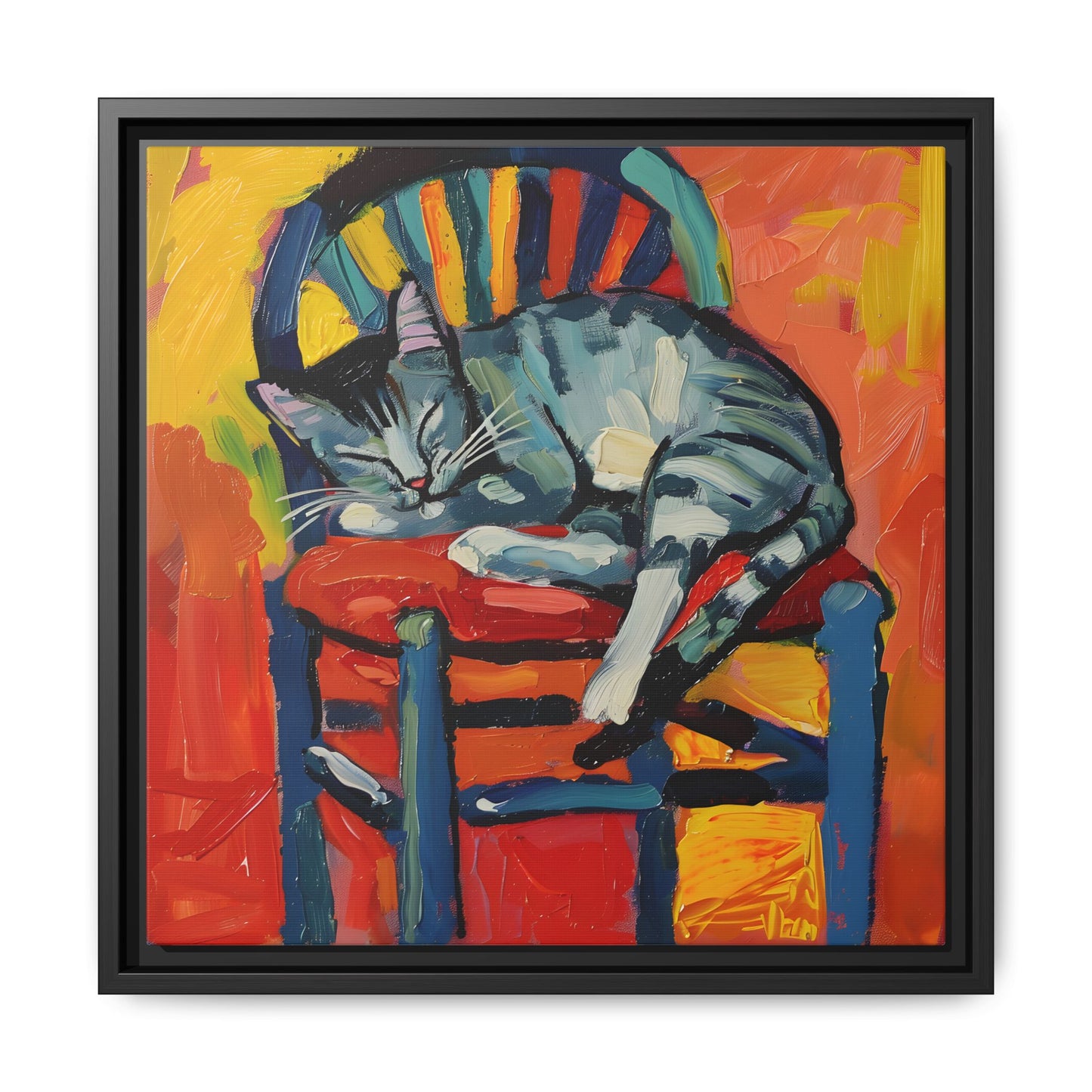 Colorful Cat Art Print - Framed Matte Canvas