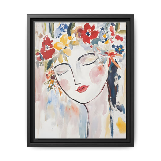 Floral Woman Framed Canvas Art Print - Colorful Wall Decor for Home & Office