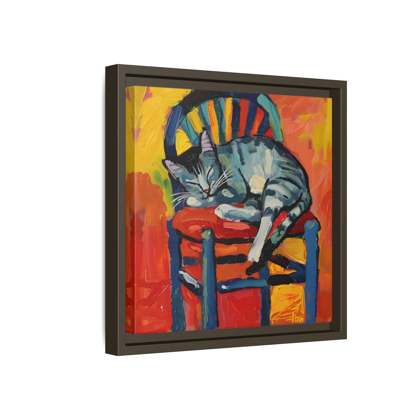 Colorful Cat Art Print - Framed Matte Canvas