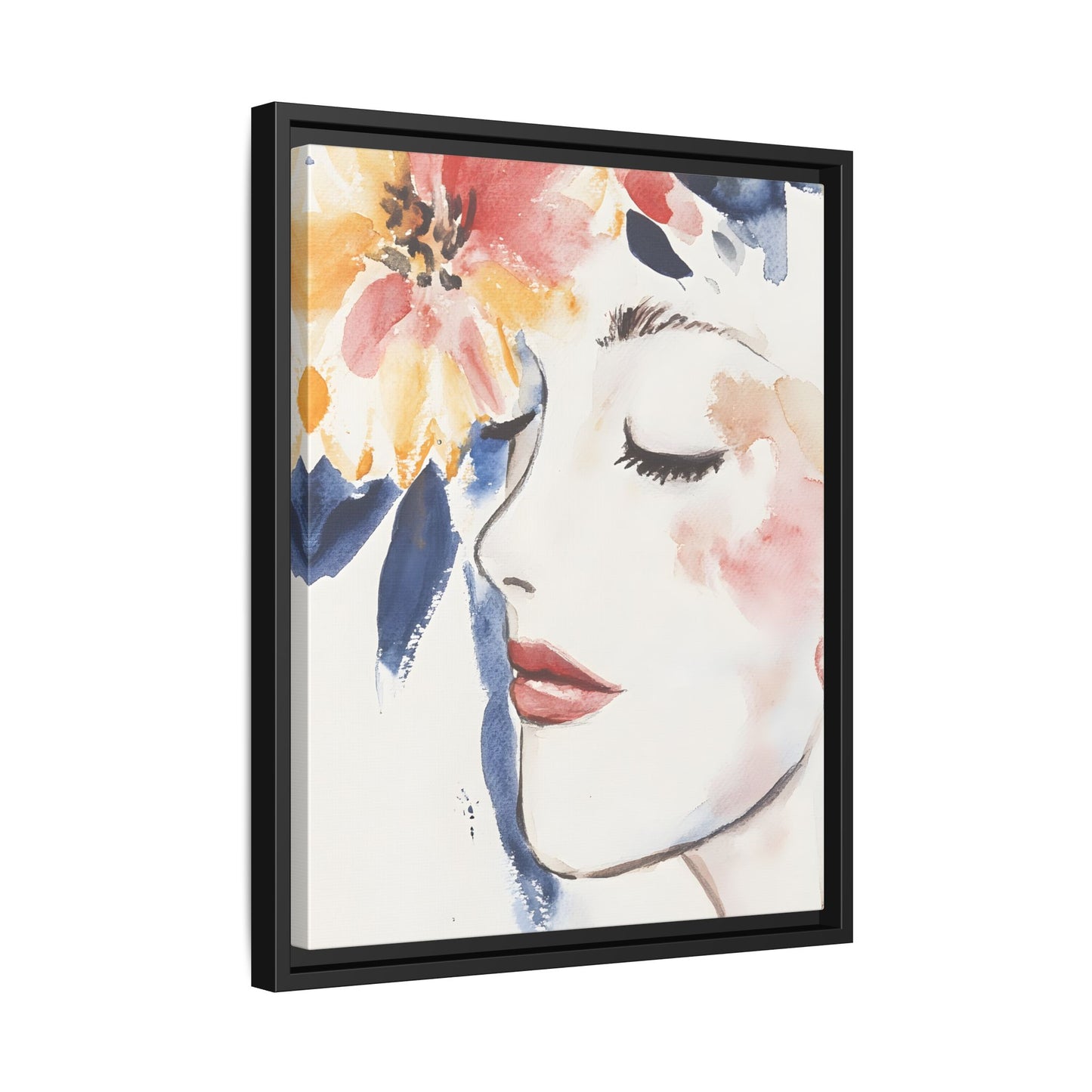 Multi-Color Framed Matte Canvas Art - Floral Face Portrait with vibrant flowers, enhancing any living space decor.