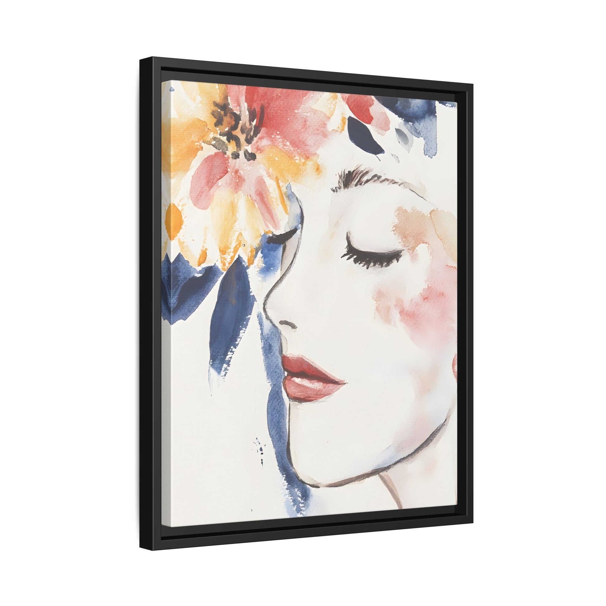 Multi-Color Framed Matte Canvas Art - Floral Face Portrait with vibrant flowers, enhancing any living space decor.