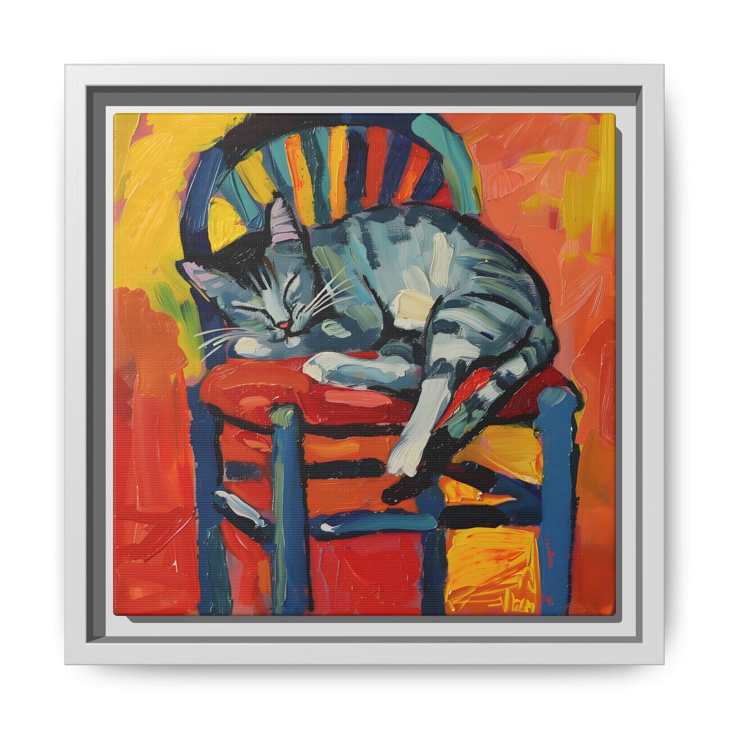 Colorful Cat Art Print - Framed Matte Canvas