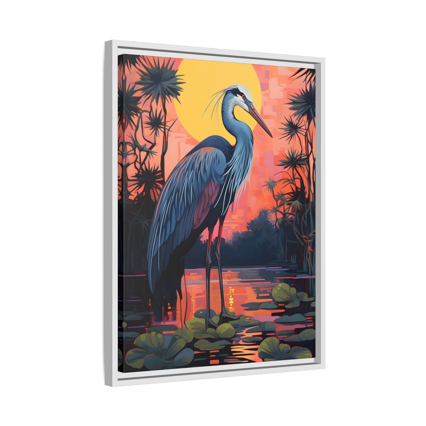 Colorful Heron Art Canvas Print - Framed Wall Decor