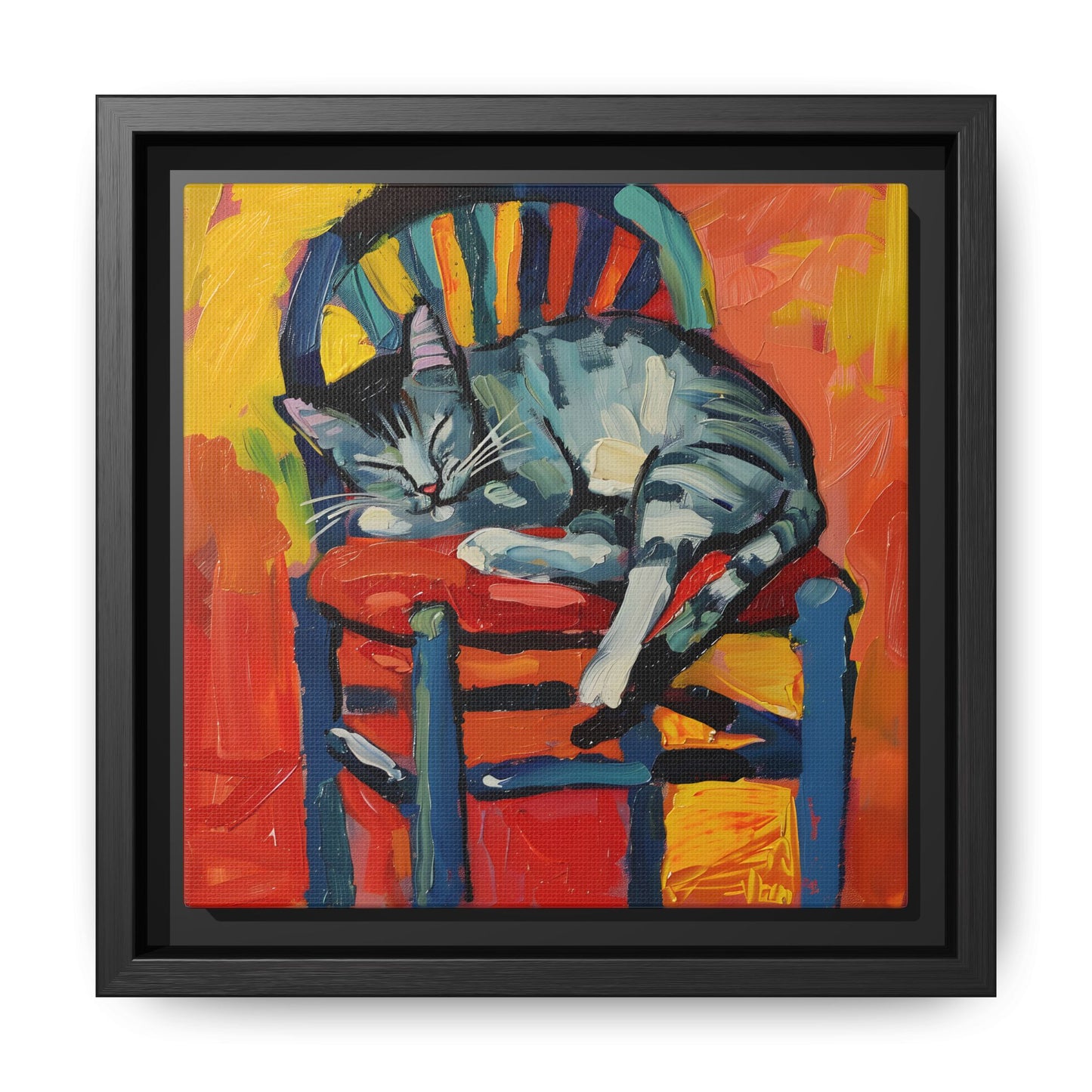 Colorful Cat Art Print - Framed Matte Canvas