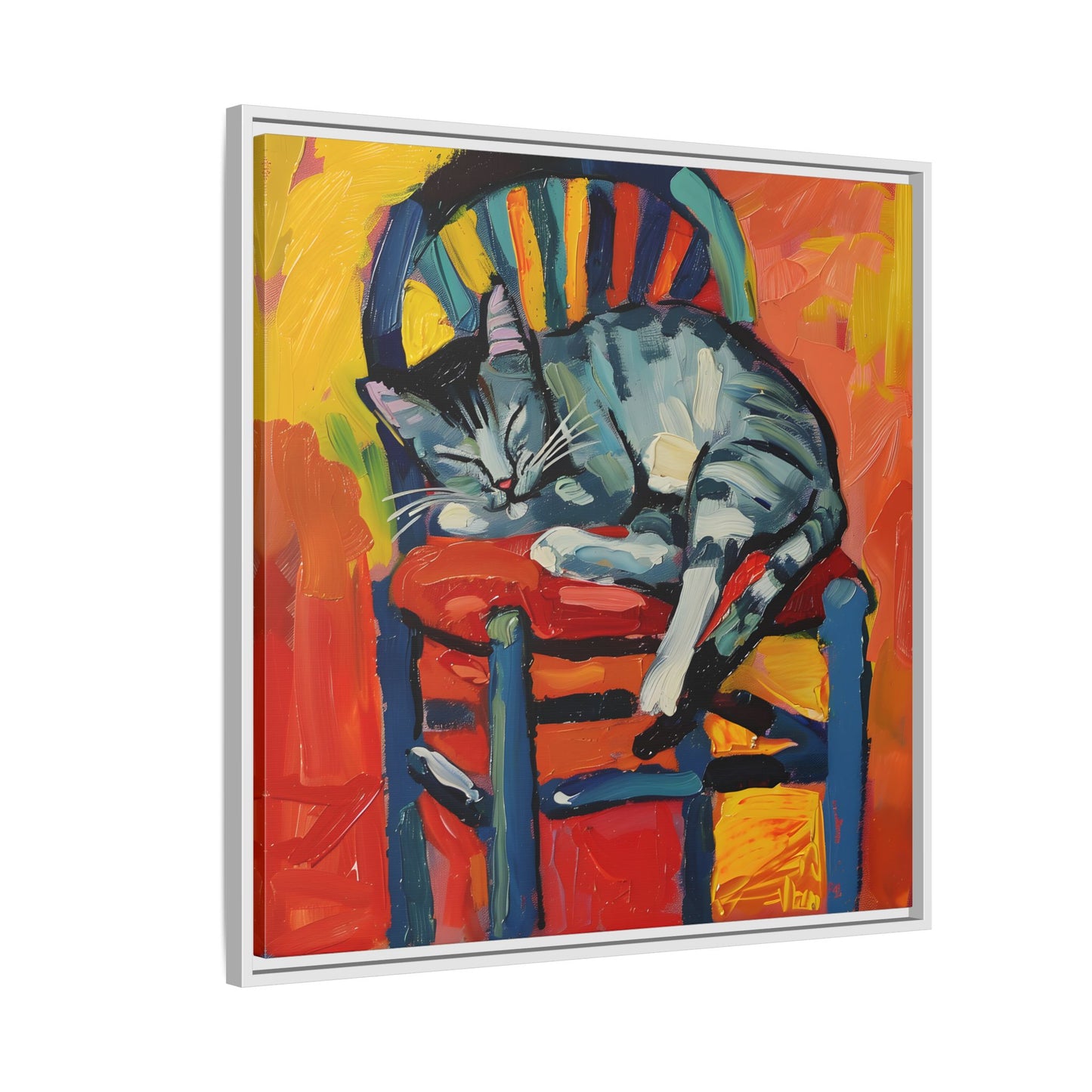 Colorful Cat Art Print - Framed Matte Canvas