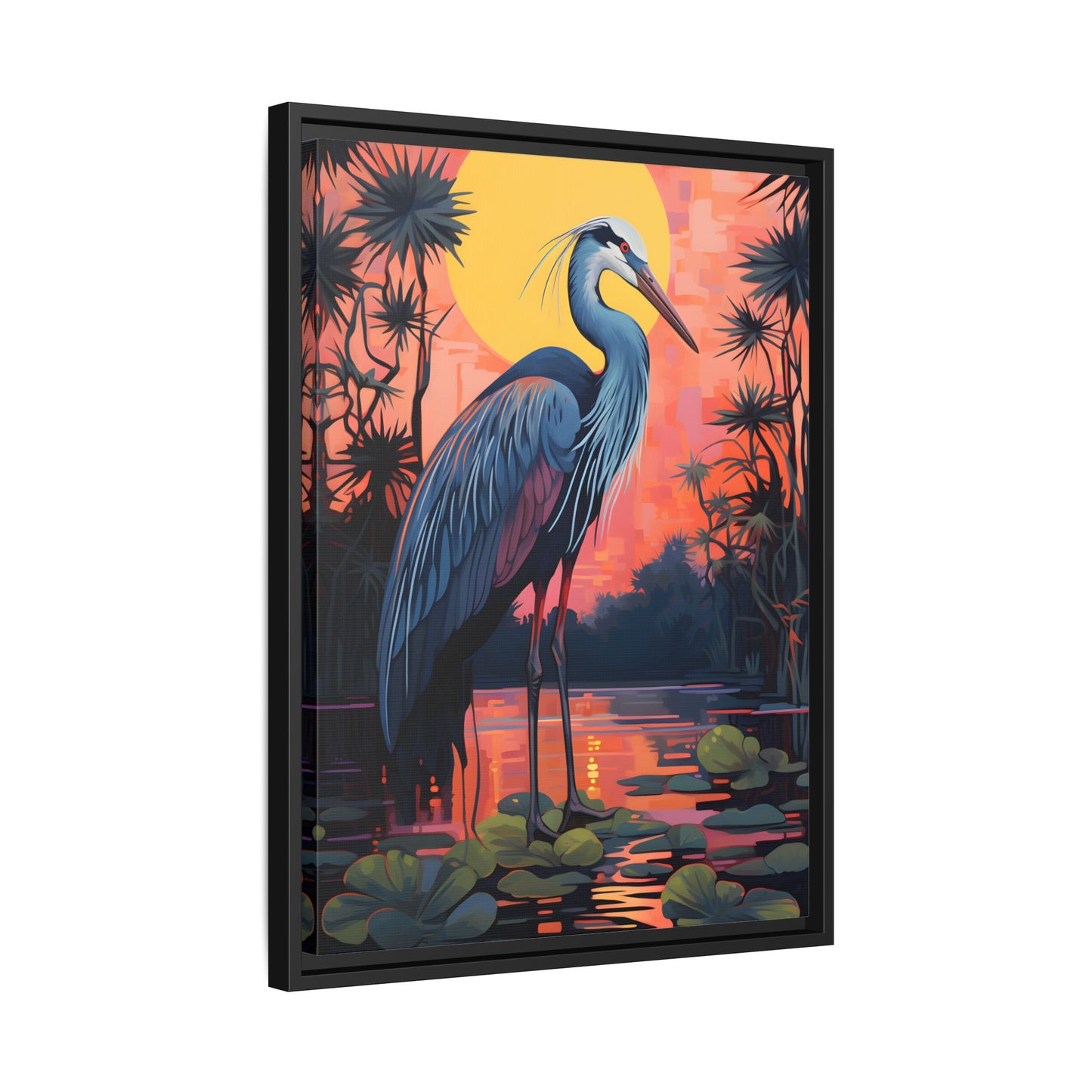 Colorful Heron Art Canvas Print - Framed Wall Decor