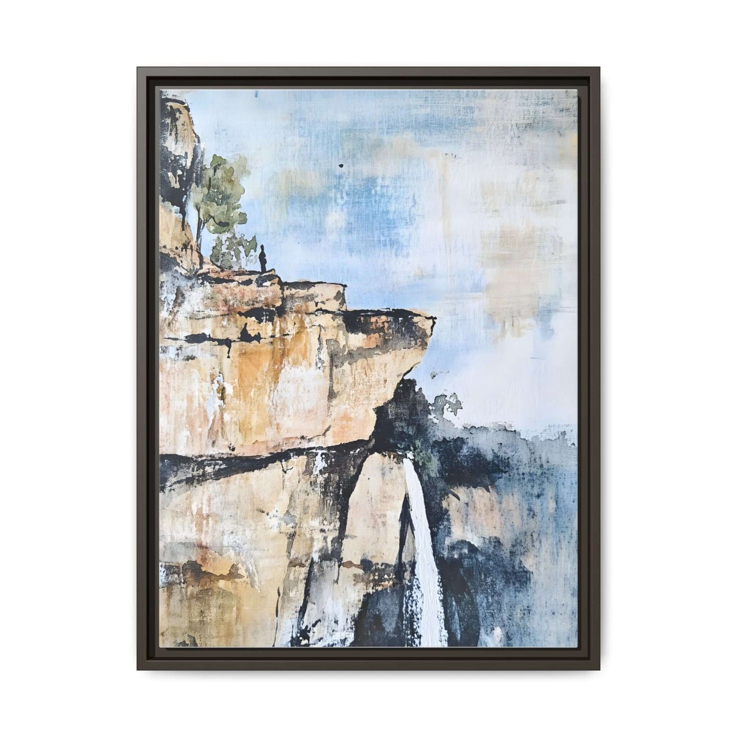 Impressionistic scenic landscape waterfall framed canvas wall art for serene room decor, adding calming and inspirational vibes.