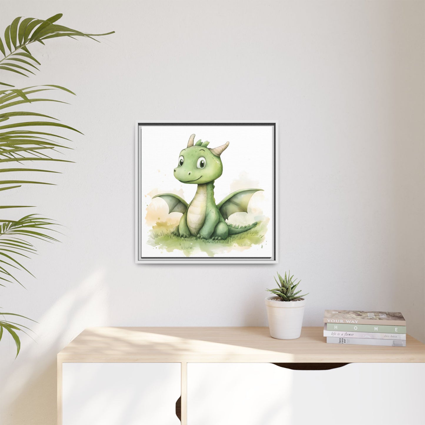 Cute Dragon Matte Canvas Wall Art - Framed Decor for Kids' Rooms
