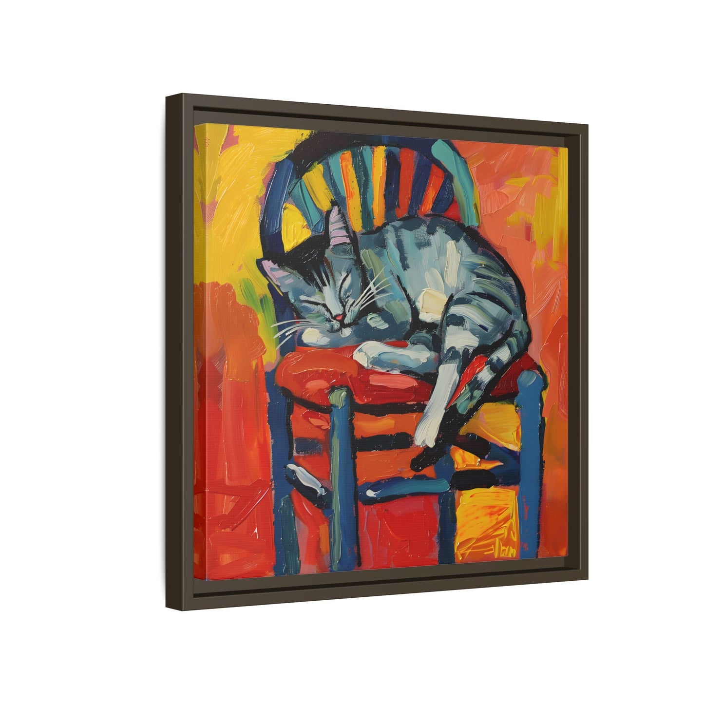 Colorful Cat Art Print - Framed Matte Canvas