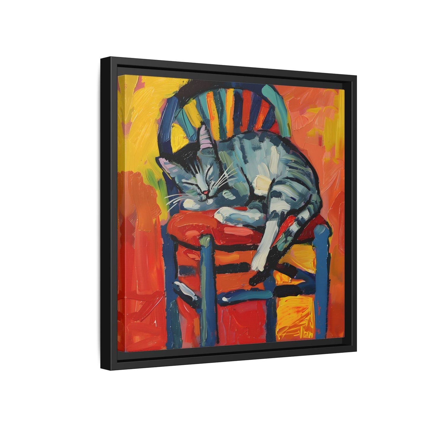 Colorful Cat Art Print - Framed Matte Canvas