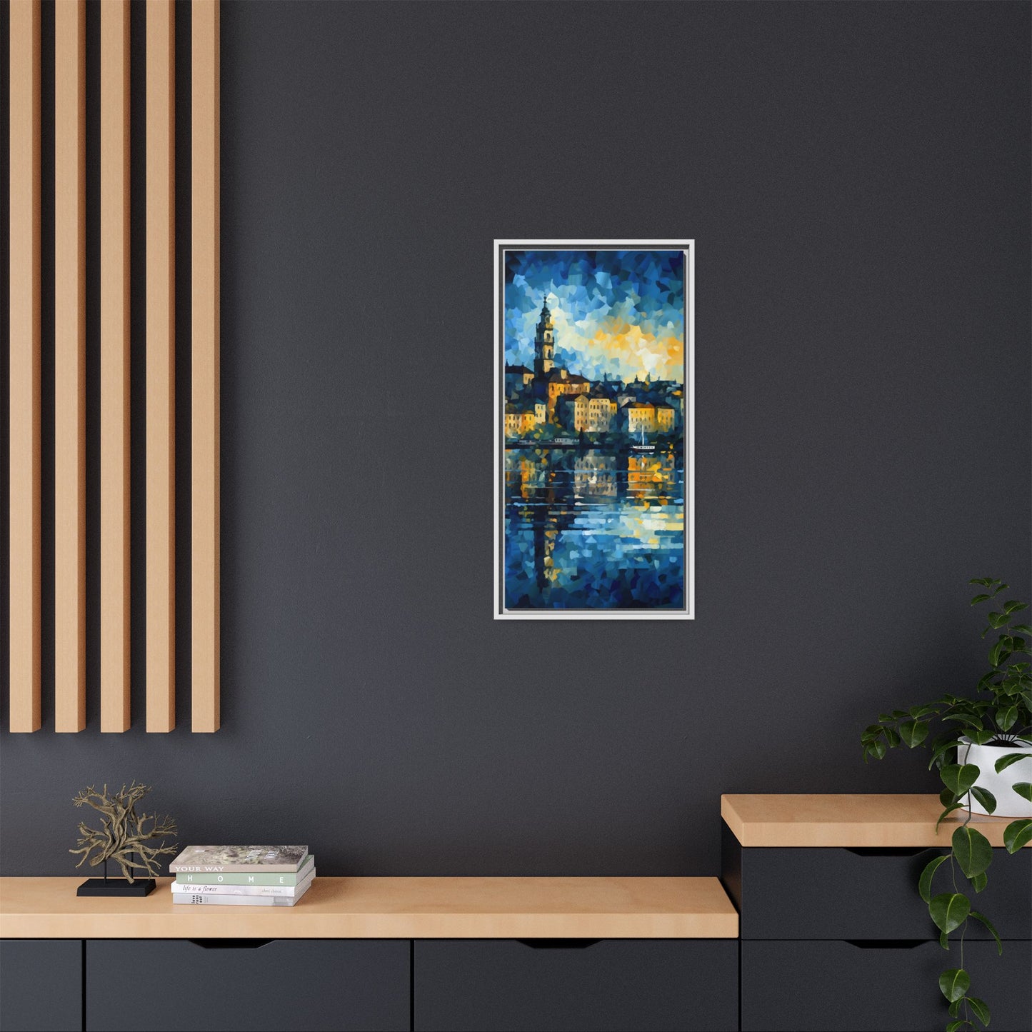 Colorful Framed Matte Canvas Art - Vibrant Cityscape Wall Decor