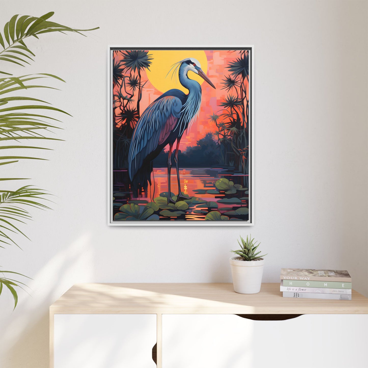Colorful Heron Art Canvas Print - Framed Wall Decor