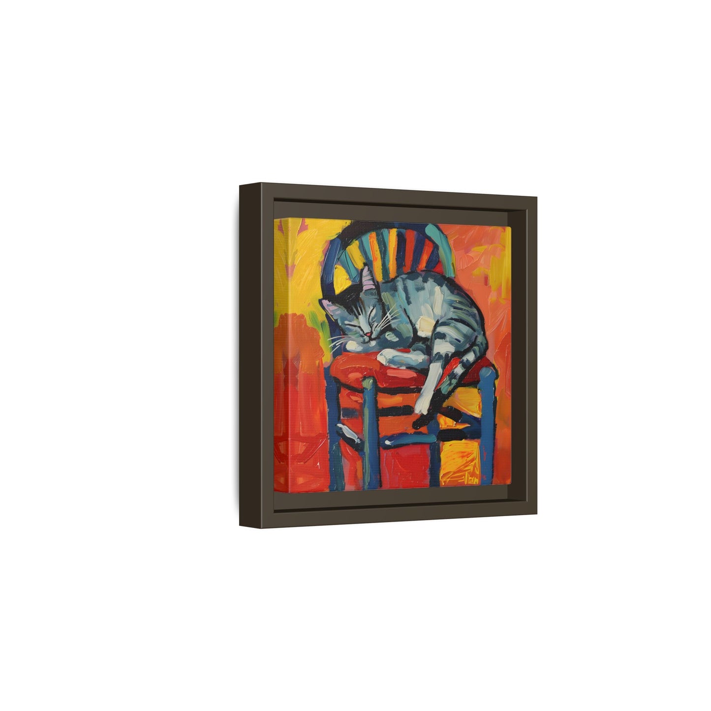 Colorful Cat Art Print - Framed Matte Canvas
