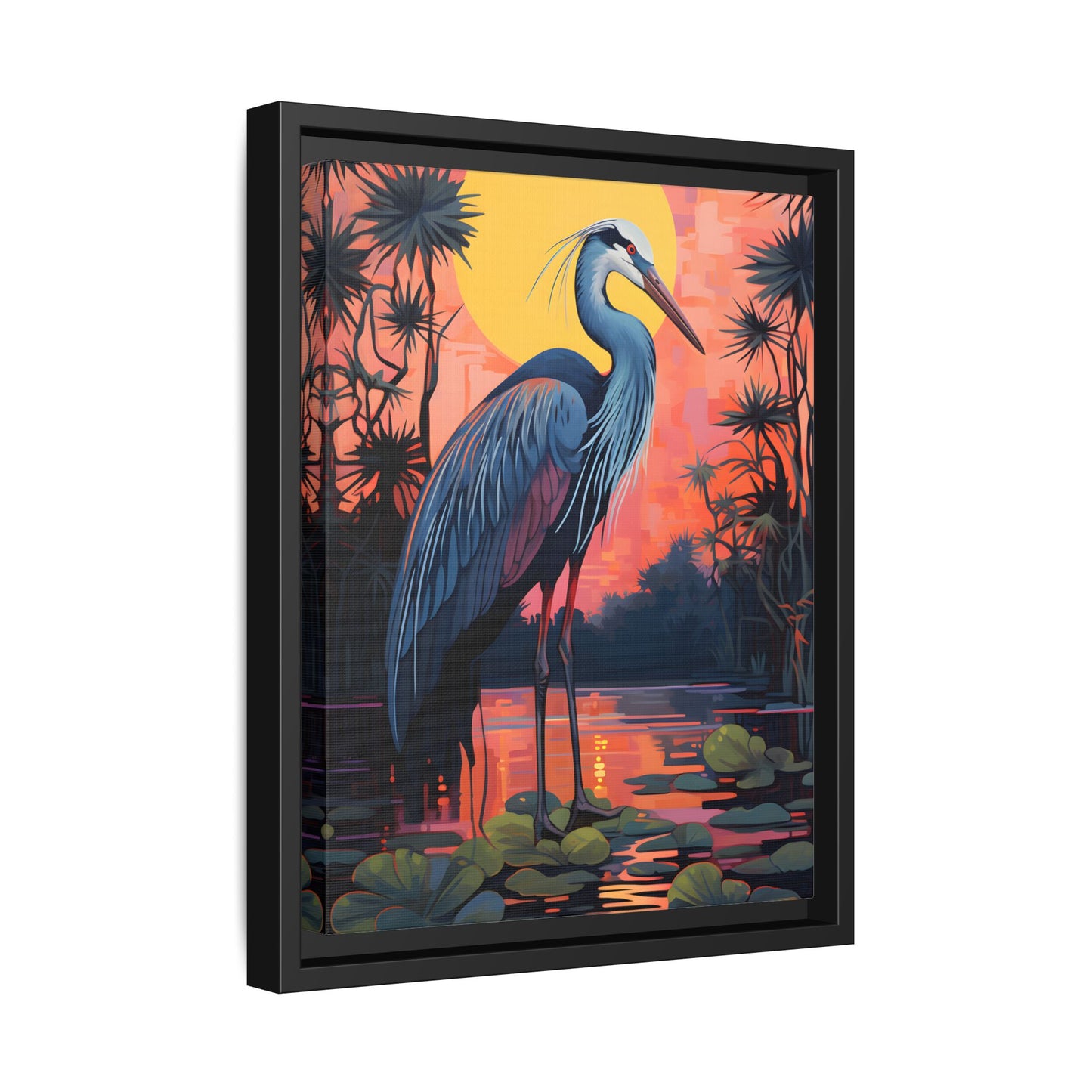 Colorful Heron Art Canvas Print - Framed Wall Decor